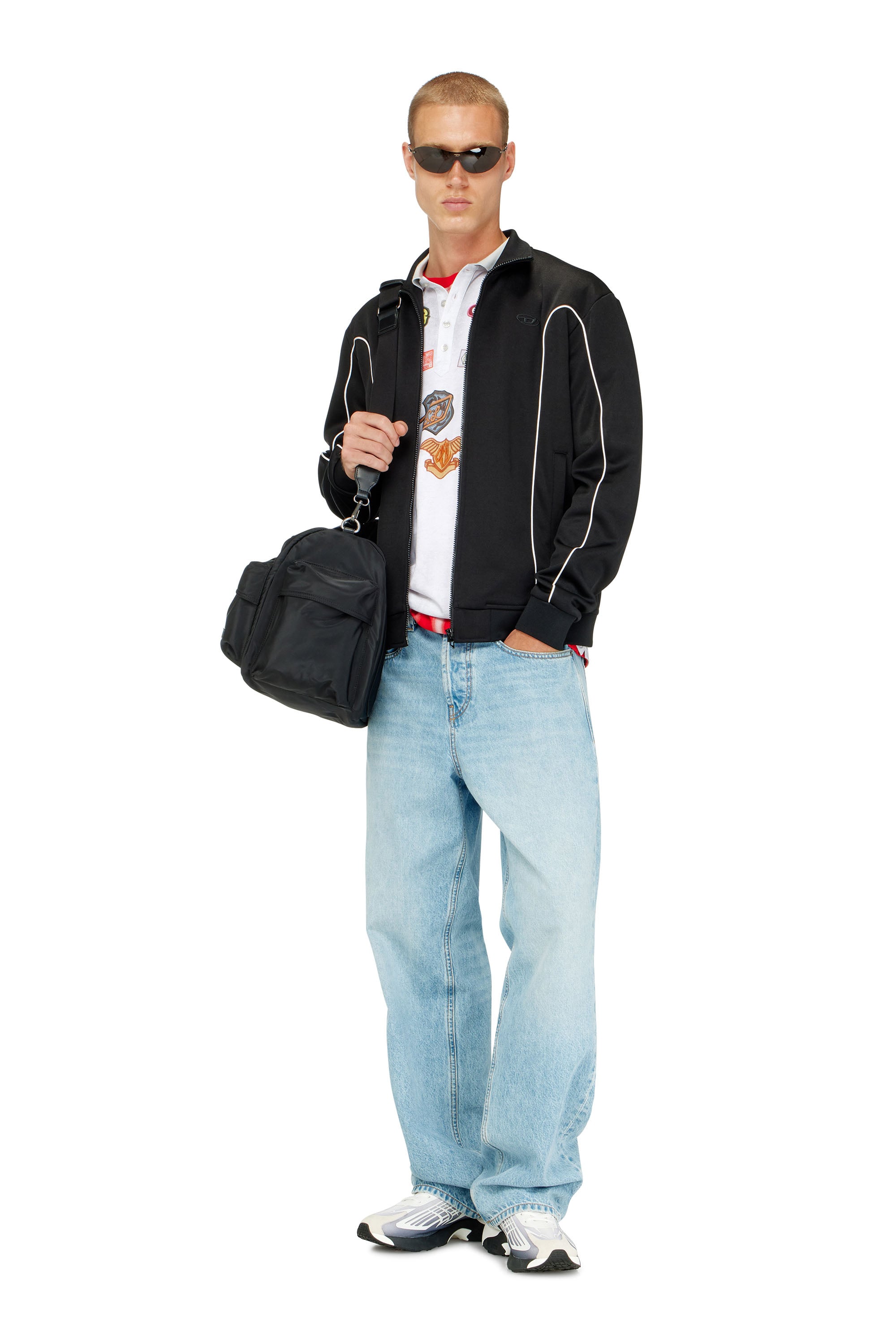 Diesel - S-LOCKING-DO, Herren Sweatjacke aus Sweatstoff mit kontrastierenden Paspeln in Schwarz - 2