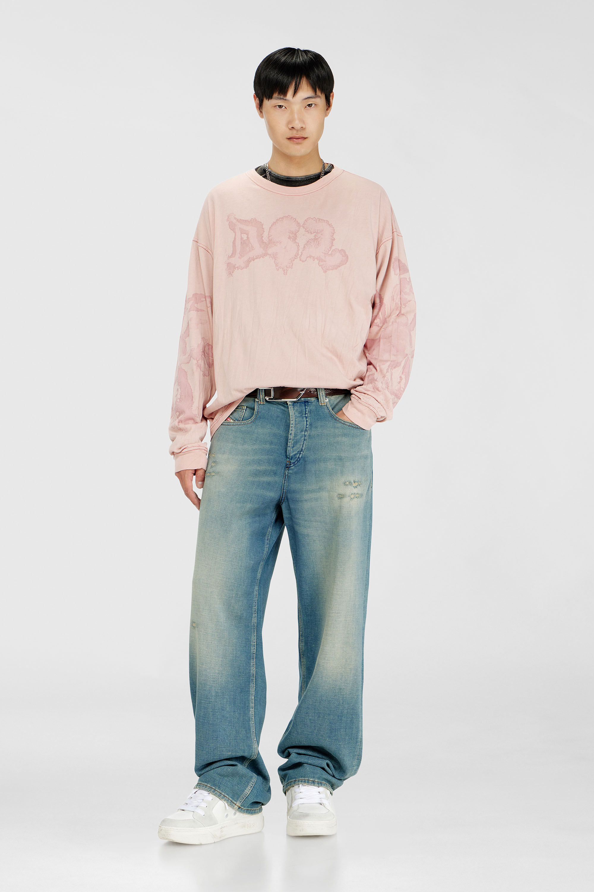 Diesel - T-BOXT-LS-AA4, Herren Locker long sleeve tee mit blotched print in Rosa - 1