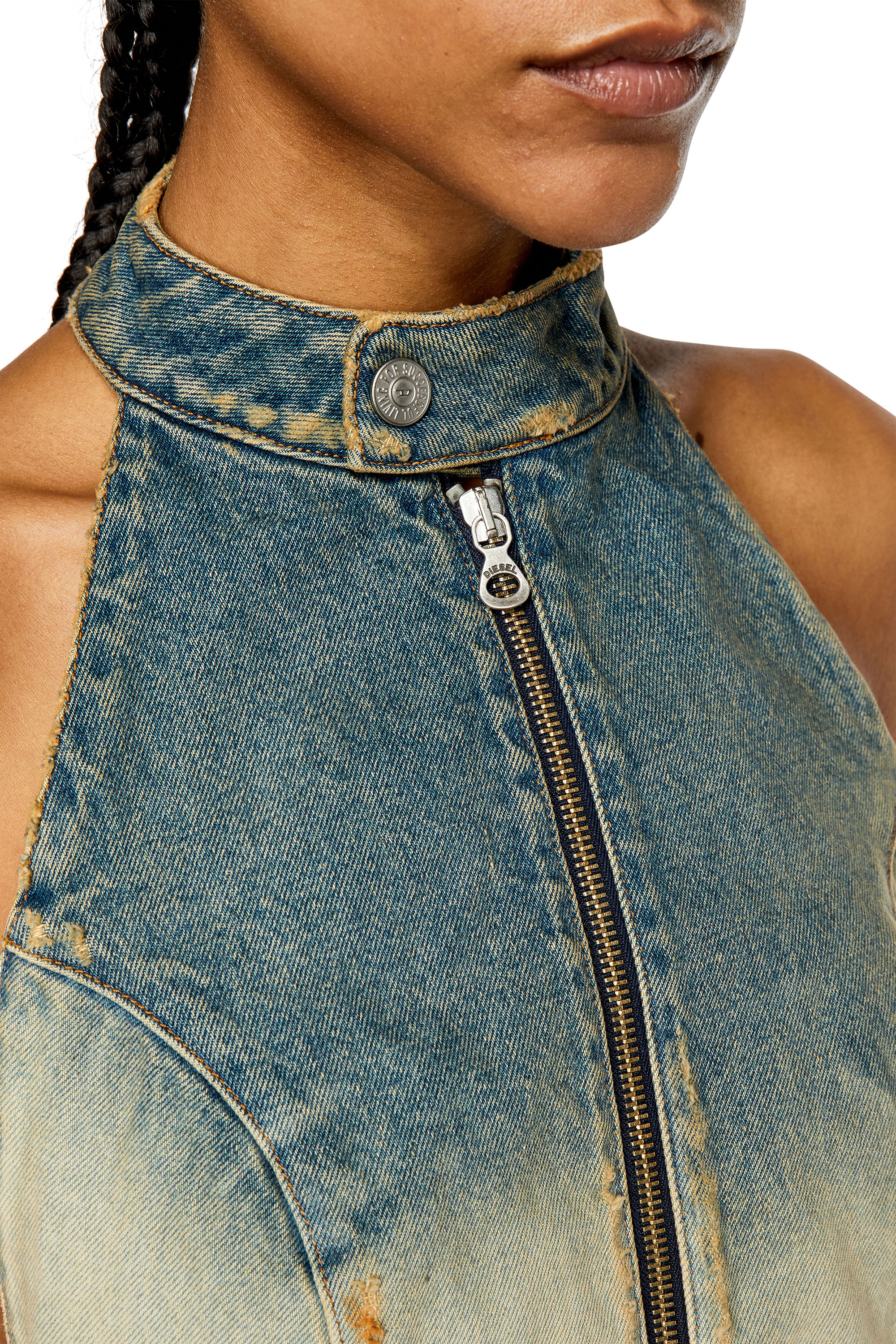 Diesel - DE-BIK-FSC, Damen Rückenfreies Top aus Spitzen-Denim in Hellblau - 5