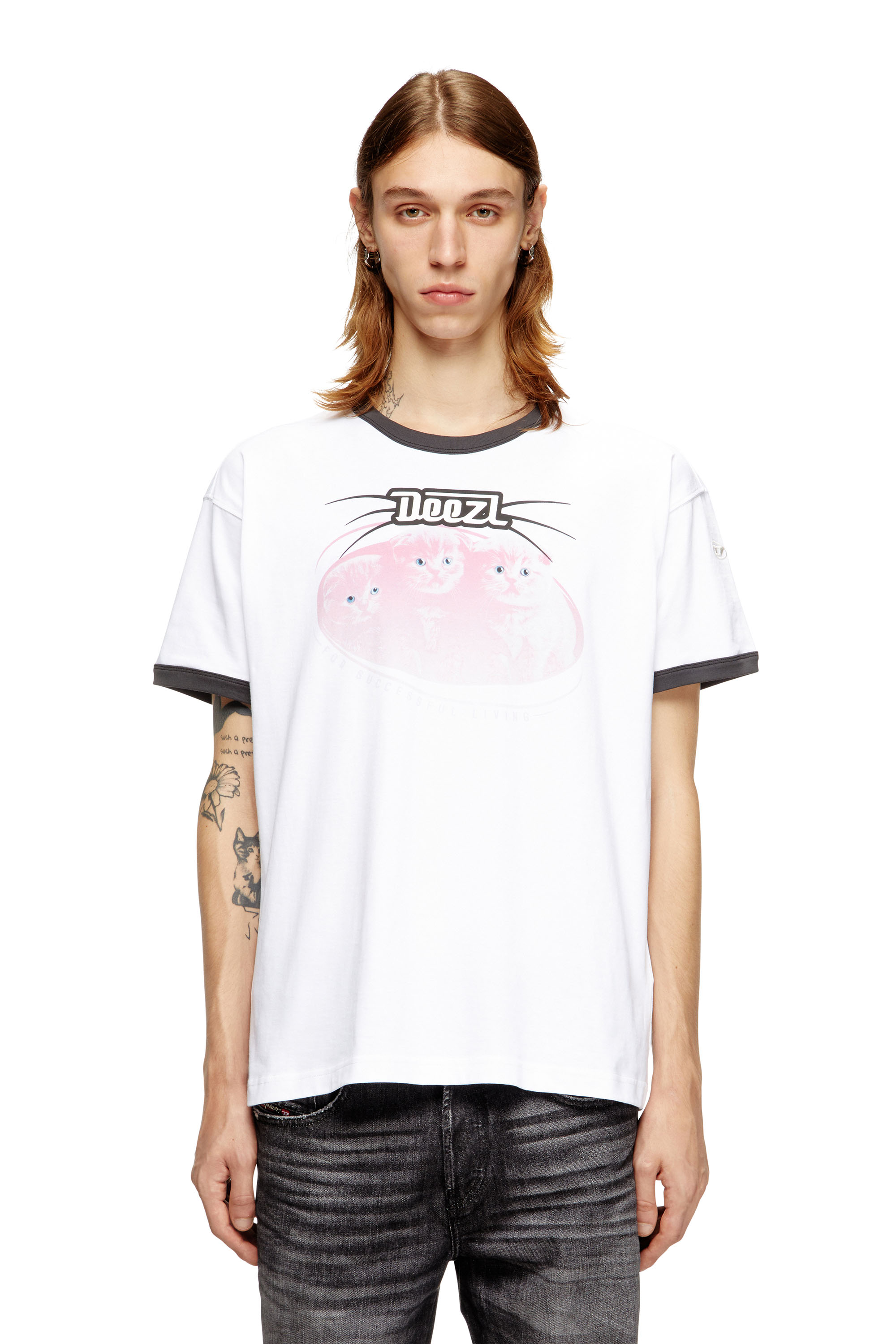 Diesel - T-NORM-CUFF, Herren Baumwoll-T-Shirt mit Digitaldruck in Weiß - 1