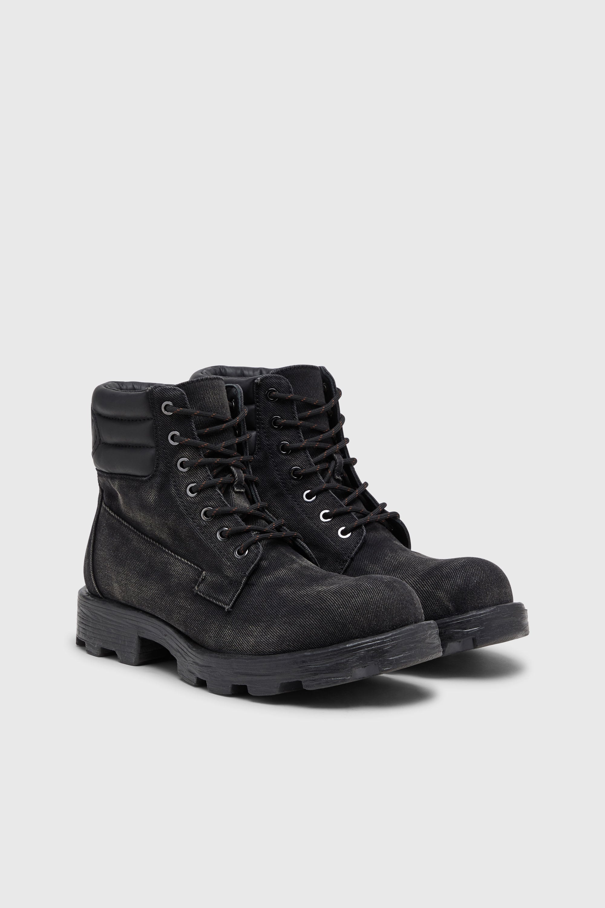 Diesel - D-HAMMER LACE UP, Herren D-Hammer-Kampfstiefel aus Denim und Leder in Schwarz - 2