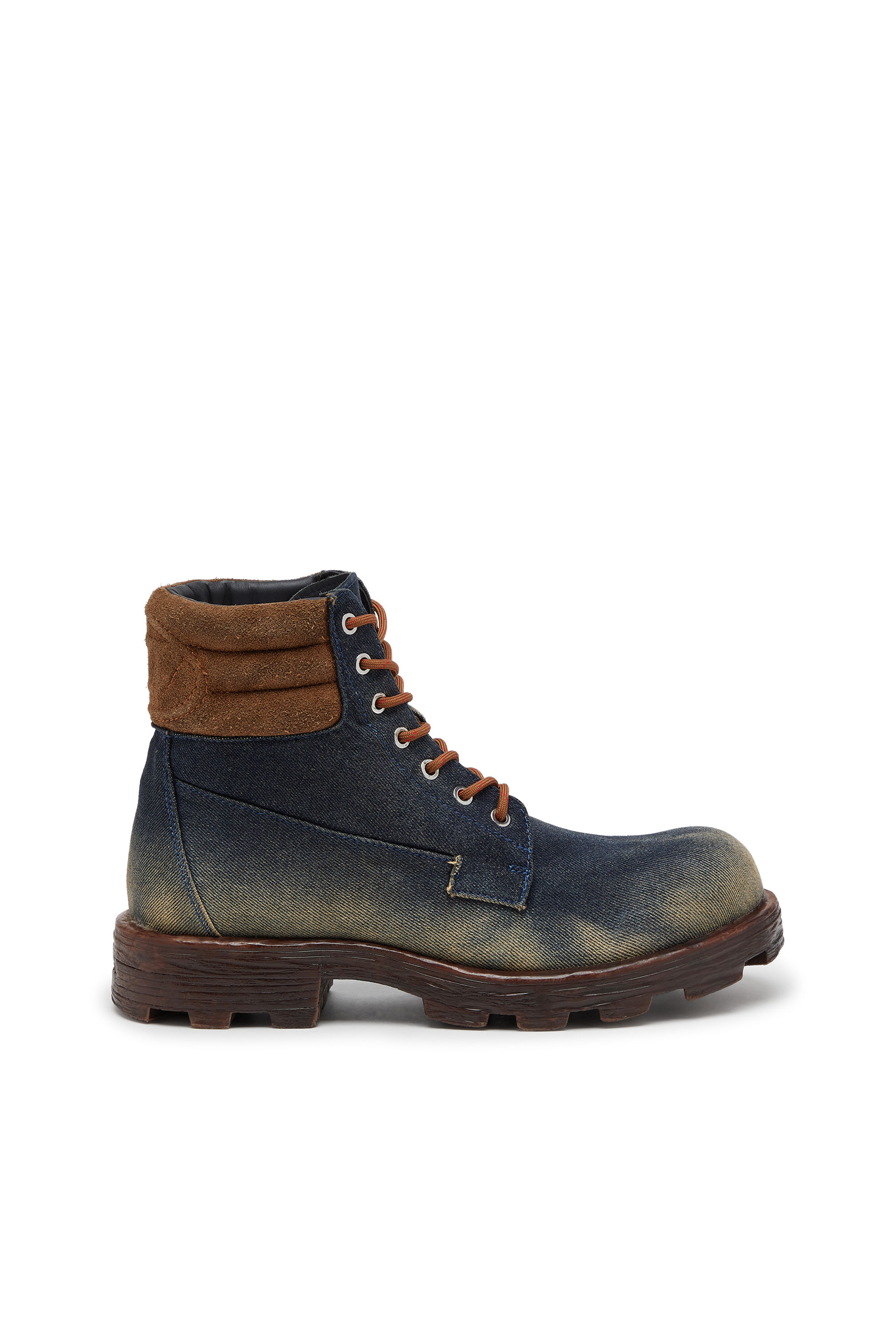 Diesel - D-HAMMER LACE UP, Herren D-Hammer-Kampfstiefel aus Denim und Veloursleder in Dunkelblau - 1