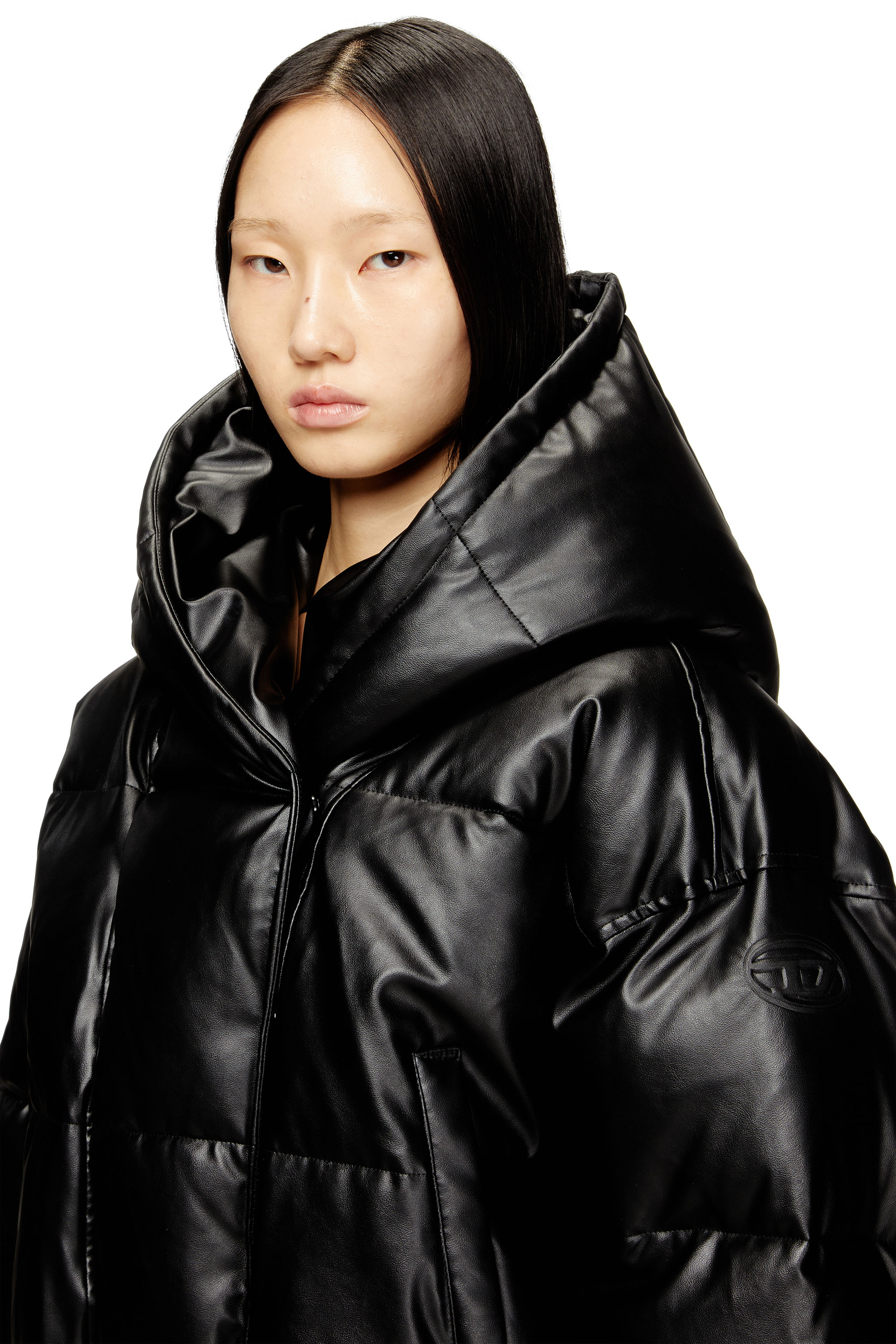 Diesel - W-ILLEY, Woman's Hooded puffer jacket in coated fabric in Black - 5