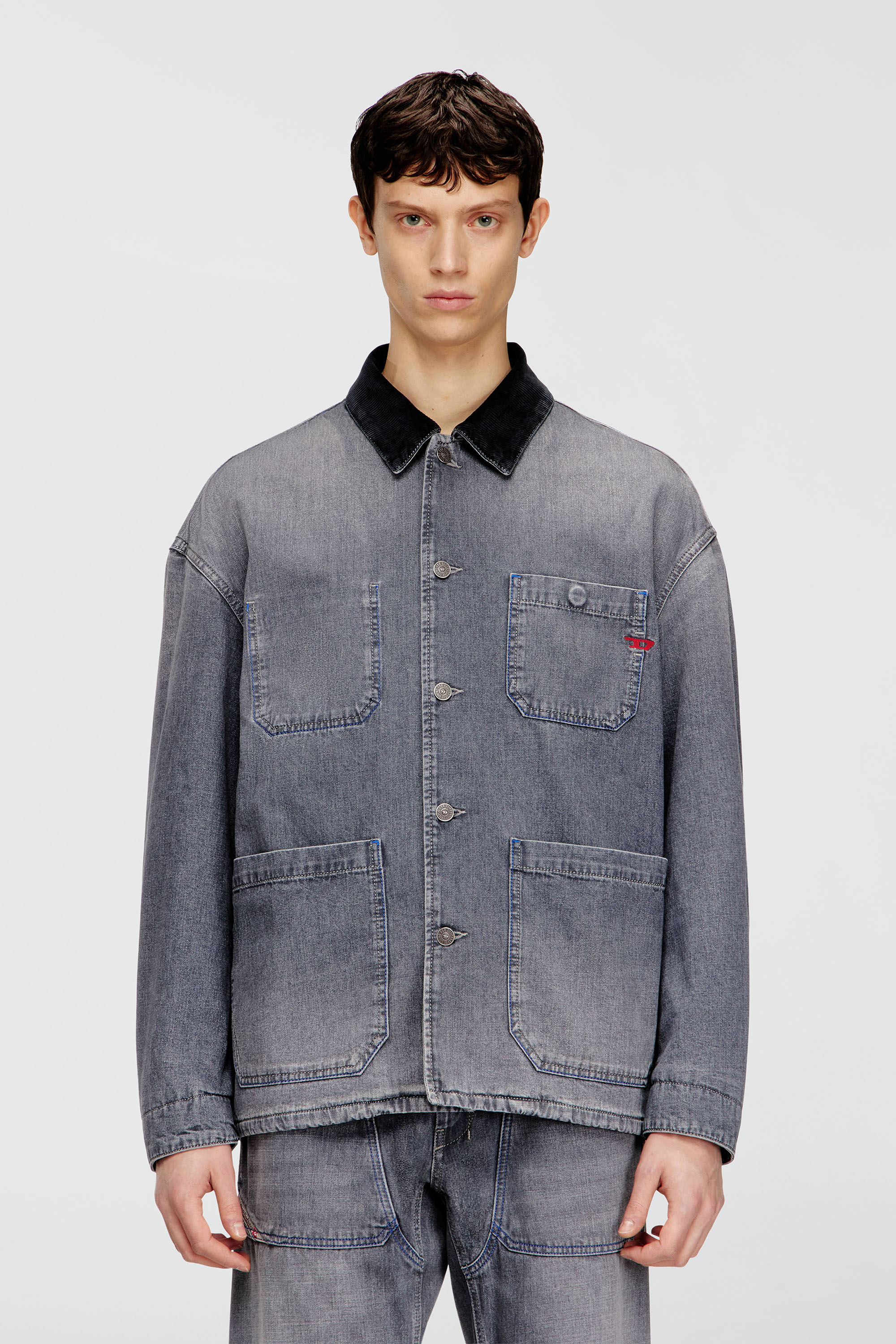 Diesel - D-STACK-U-L, Unisex Utility-Denimjacke mit kontrastierendem Kragen in Grau - 3