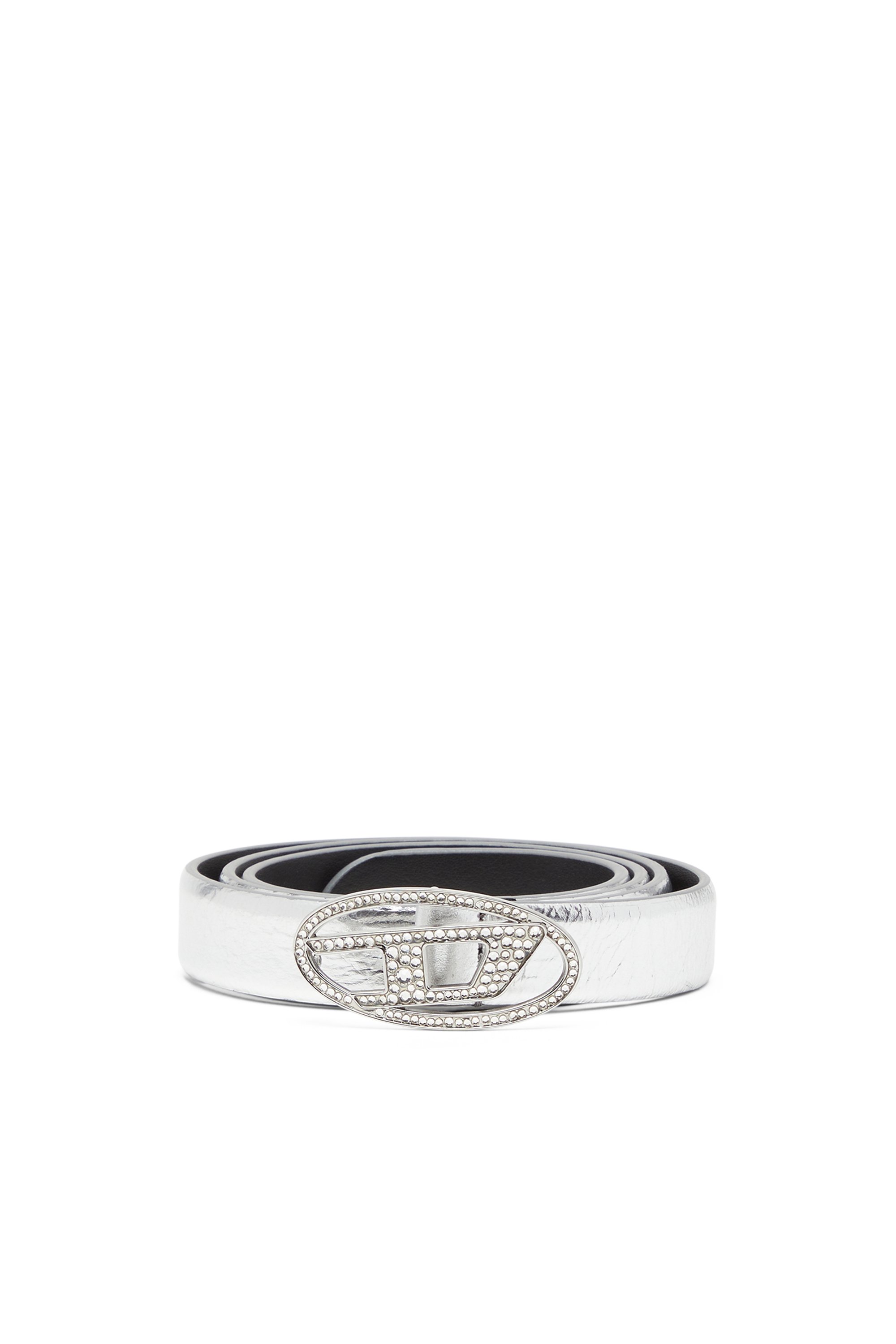 Diesel - B-1DR STRASS 20, Damen 2 cm breiter Ledergürtel mit Kristallschließe in Silber - 1