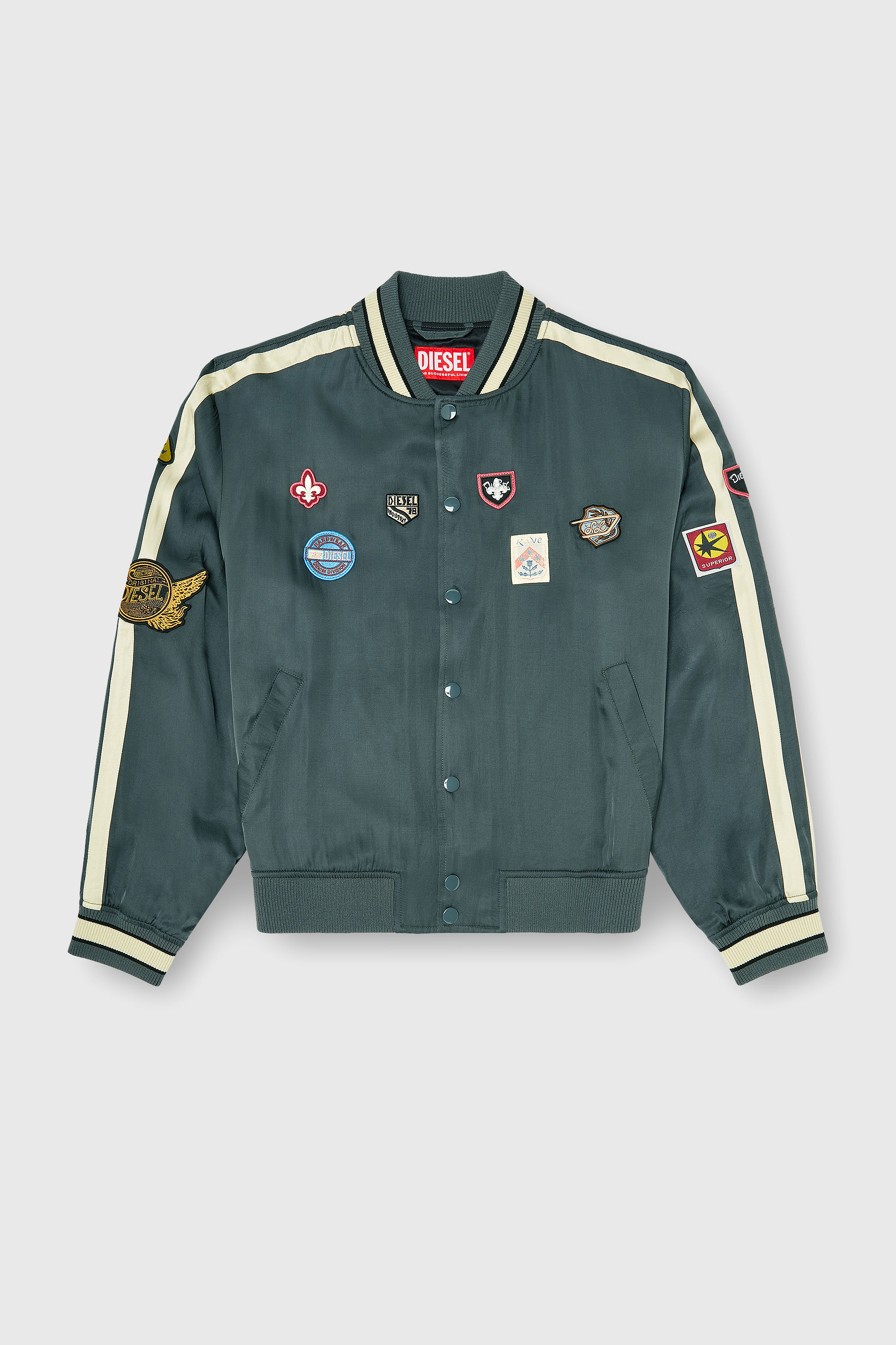 Diesel - J-ANNU, Herren Satin-bomberjacke mit patches in Dunkelgr&uuml;n - 2
