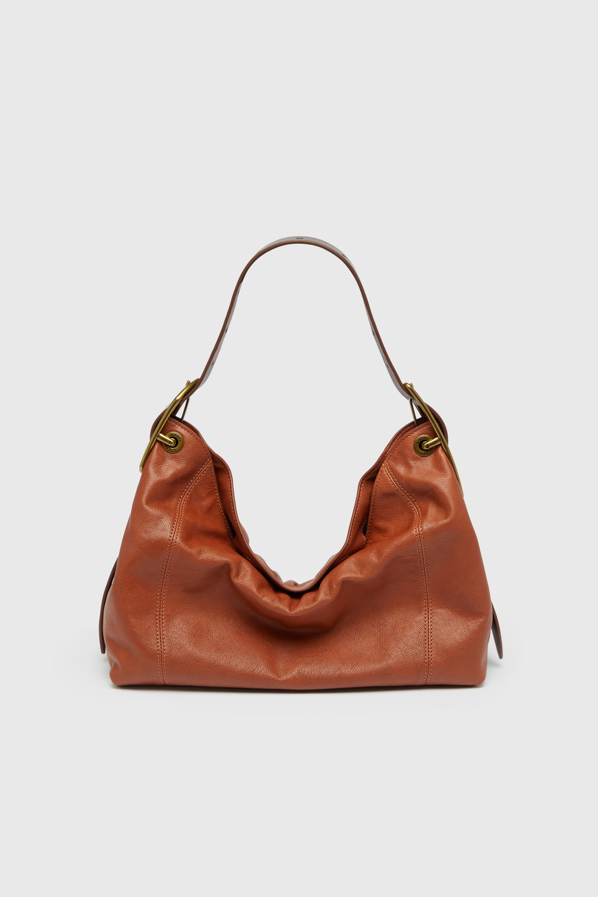 Diesel - D-LINE HOBO S, Damen D-Line-Schultertasche aus gl&auml;nzendem, geknittertem Leder in Braun - 1