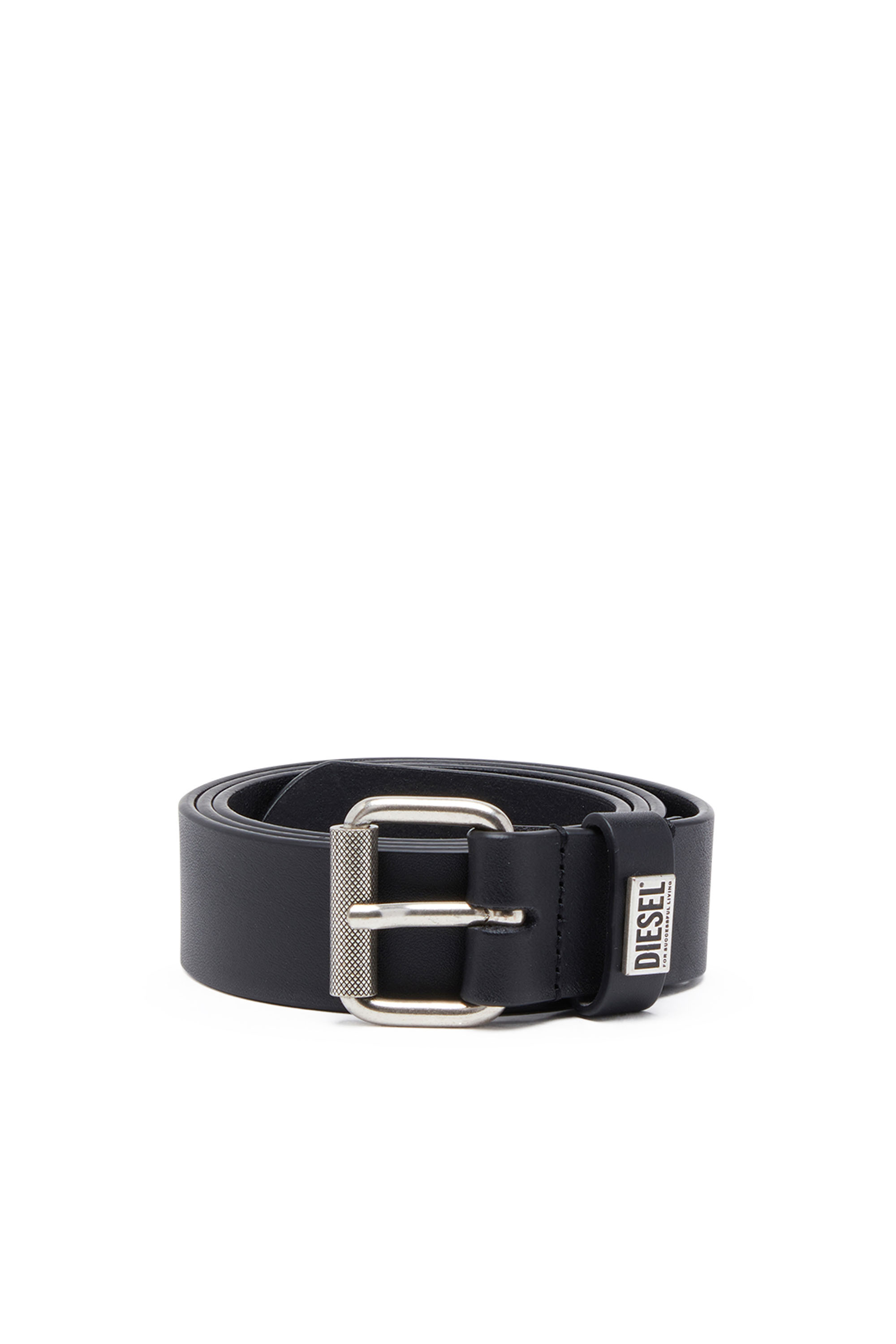 Diesel - B-BISCOTTO-LOOP, Herren 3.5cm Gürtel aus Leder mit Logo-Plakette in Schwarz - 1