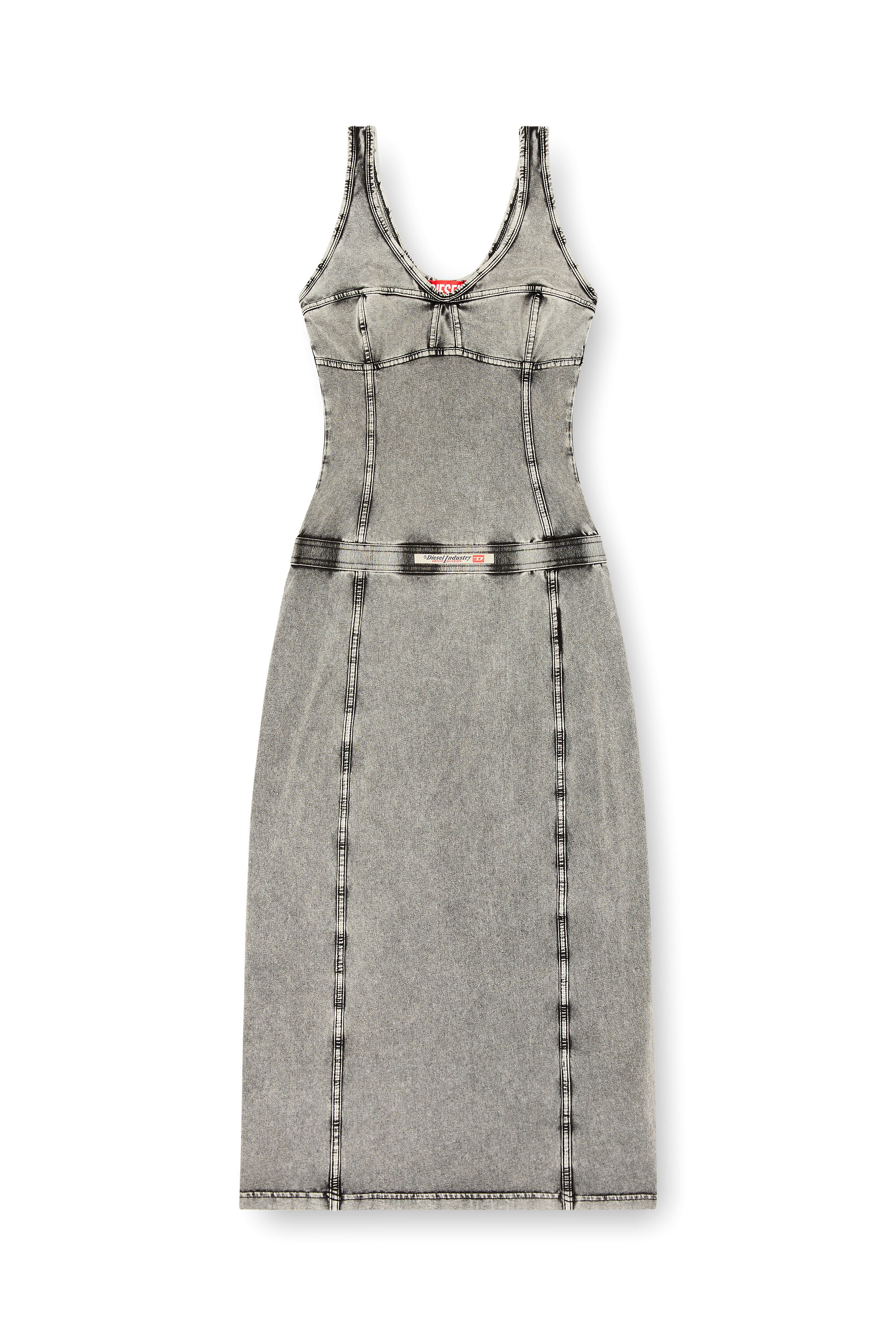 Diesel - D-INNY, Damen Ärmelloses Midi-Kleid mit Denim-Effekt in Grau - 3