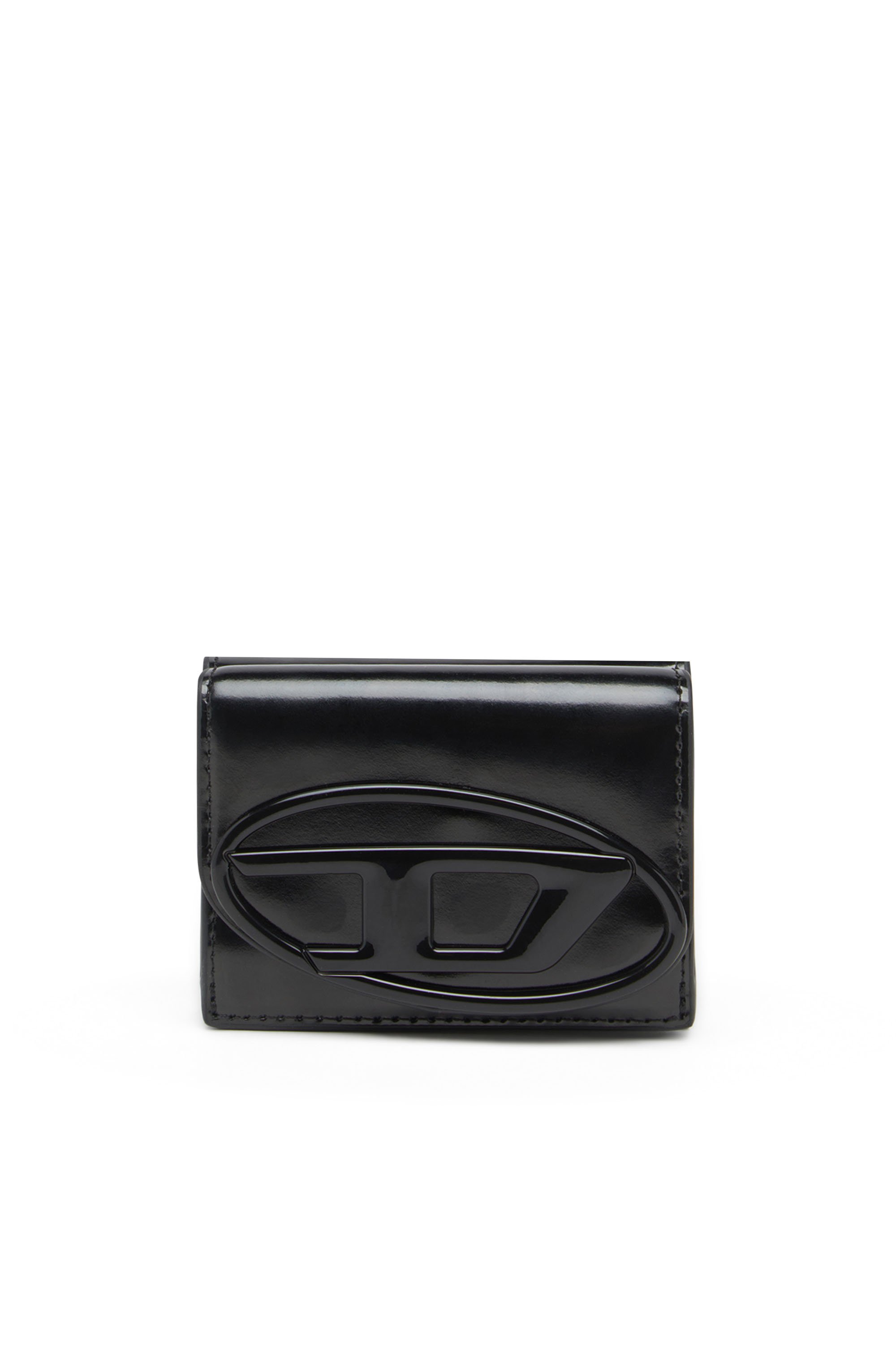 Diesel - 1DR TRI FOLD COIN XS II, Damen Trifold-Portemonnaie aus Hochglanz-Leder in Schwarz - 1