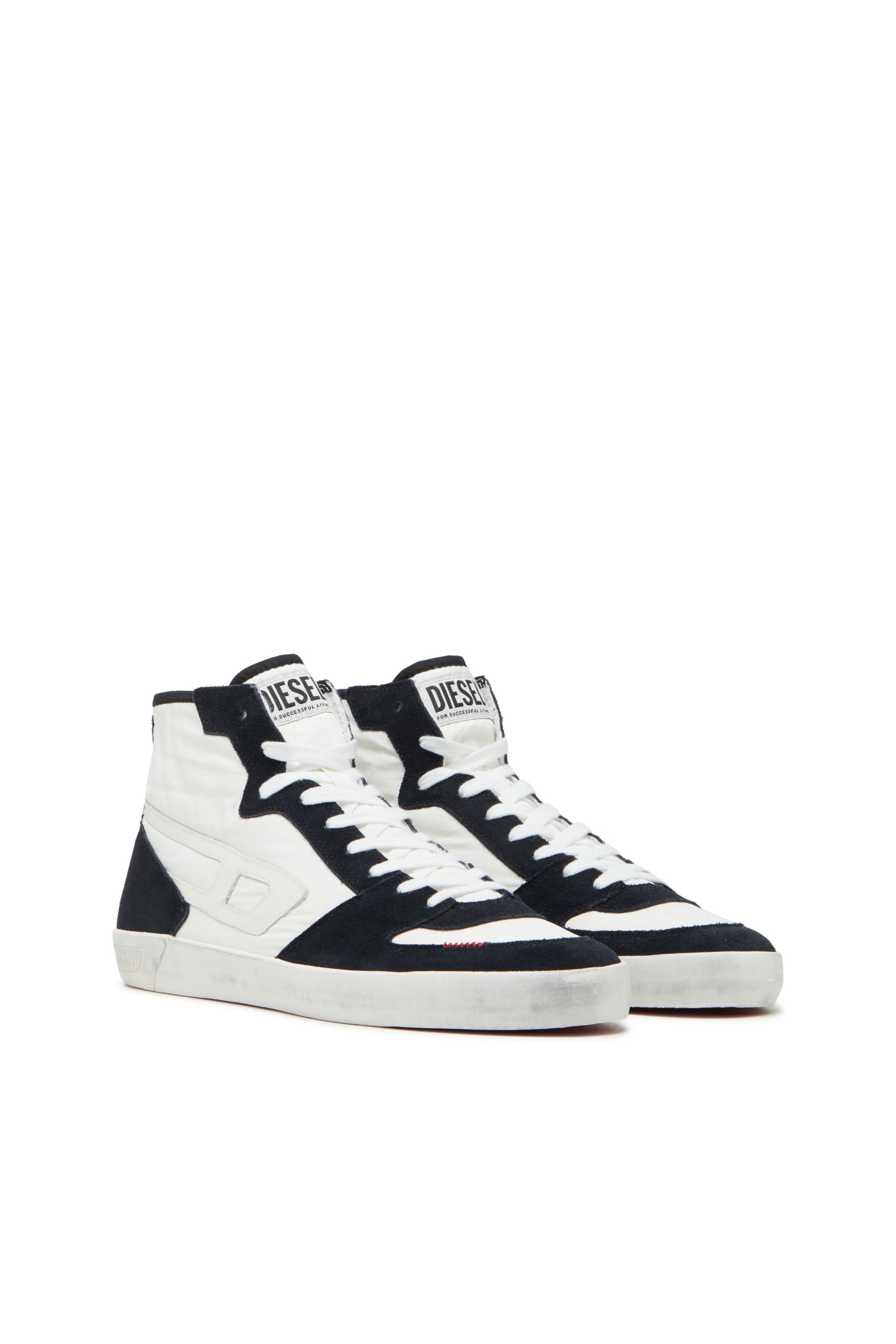 Diesel - S-LEROJI D-1 MID, Herren S-Leroji D-High-Top-Sneakers aus gepolstertem Ripstop und Veloursleder in Schwarz/Weiss - 2