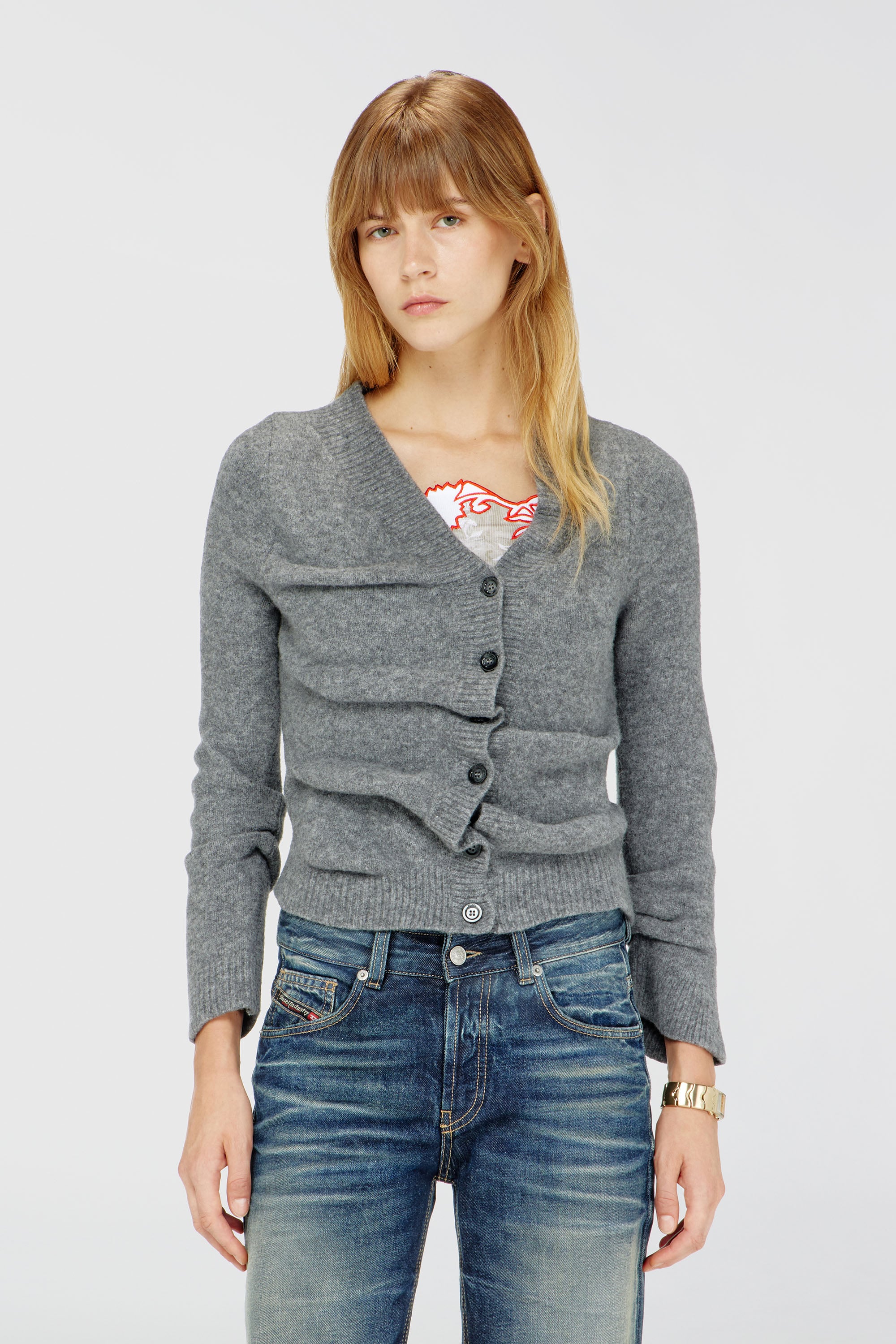 Diesel - M-AVA, Damen Kurz geschnittener Cardigan aus gekochtem, geknittertem Strick in Grau - 2