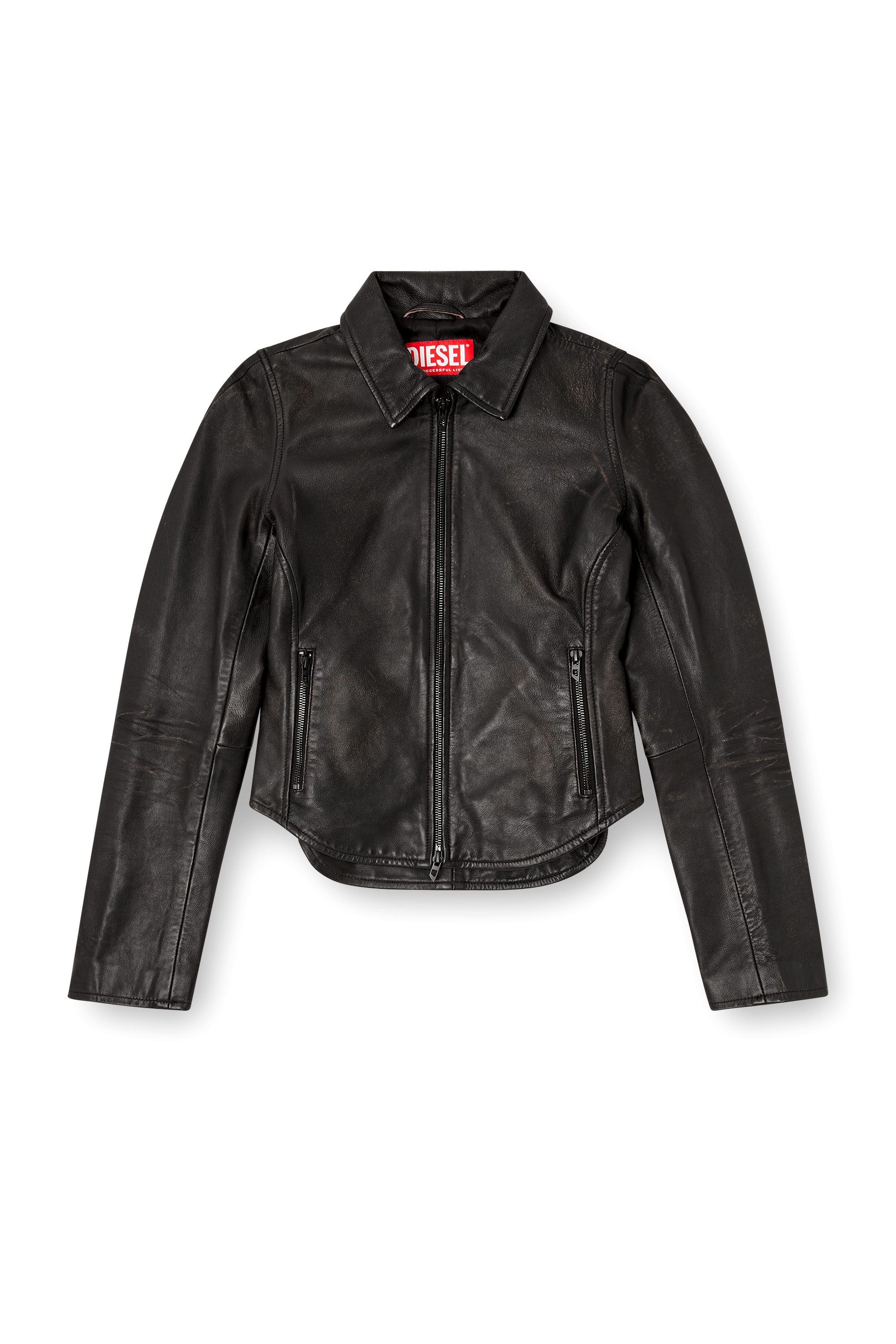 Diesel - L-EGRAD, Damen Distressed-Lederjacke in Schwarz - 3