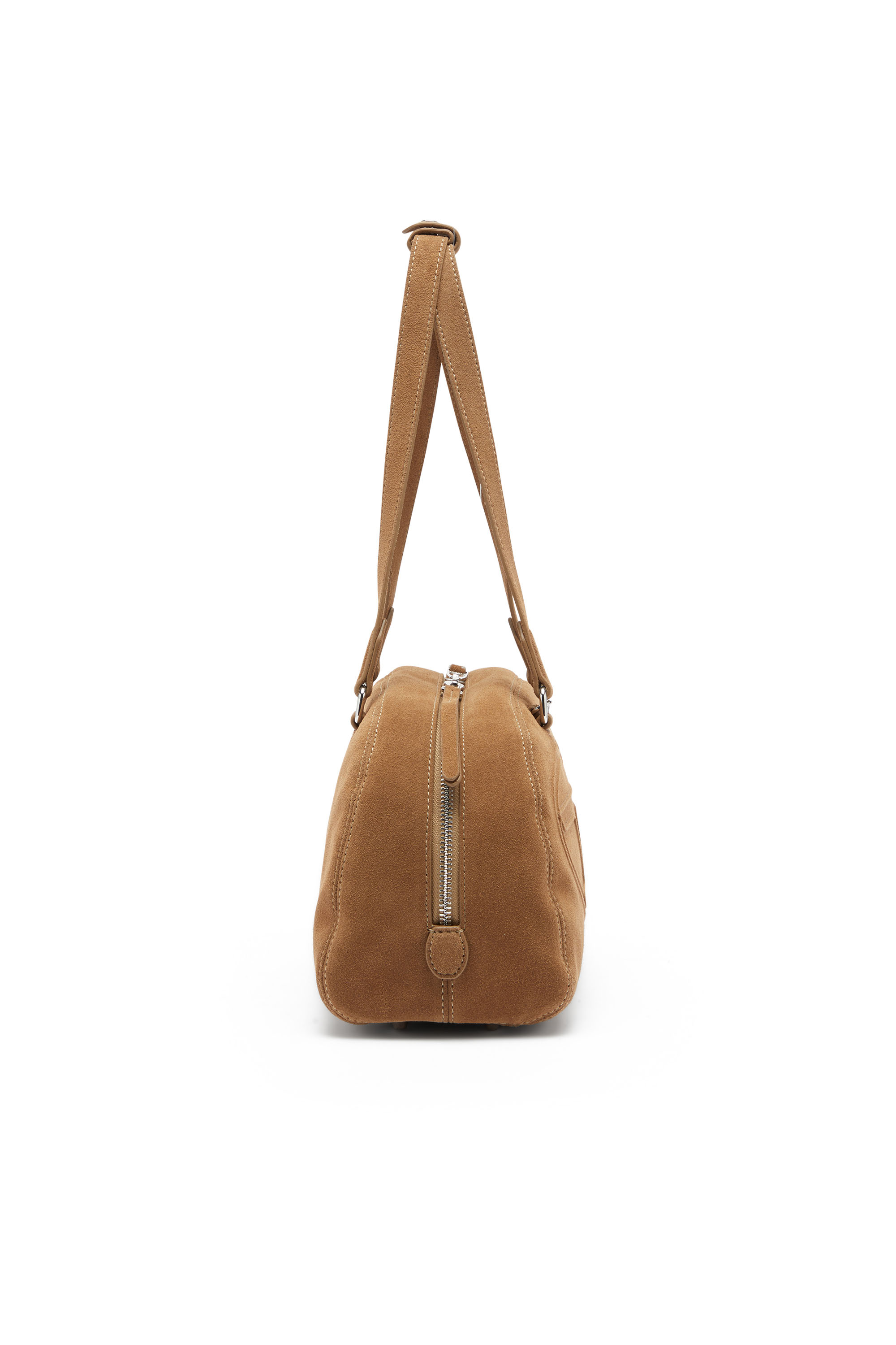 Diesel - 1DR DOME SHOULDER, Unisex 1DR Dome-Suede Schultertasche mit Oval D Logo in Beige - 5