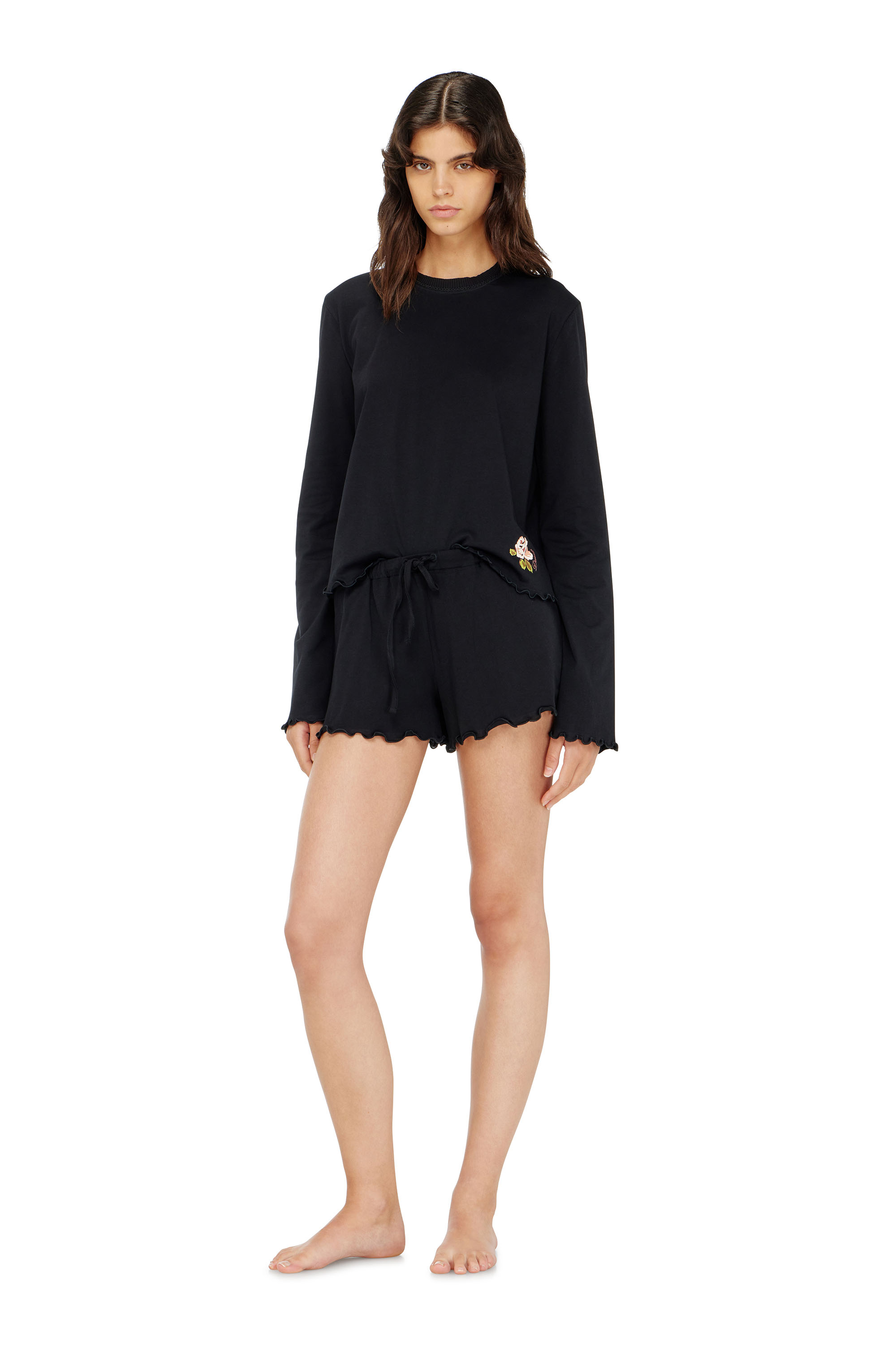 Diesel - SET-LORELAI-D-CORE, Damen Pyjama-Set aus Baumwolle mit Blumen-Detail in Schwarz - 1