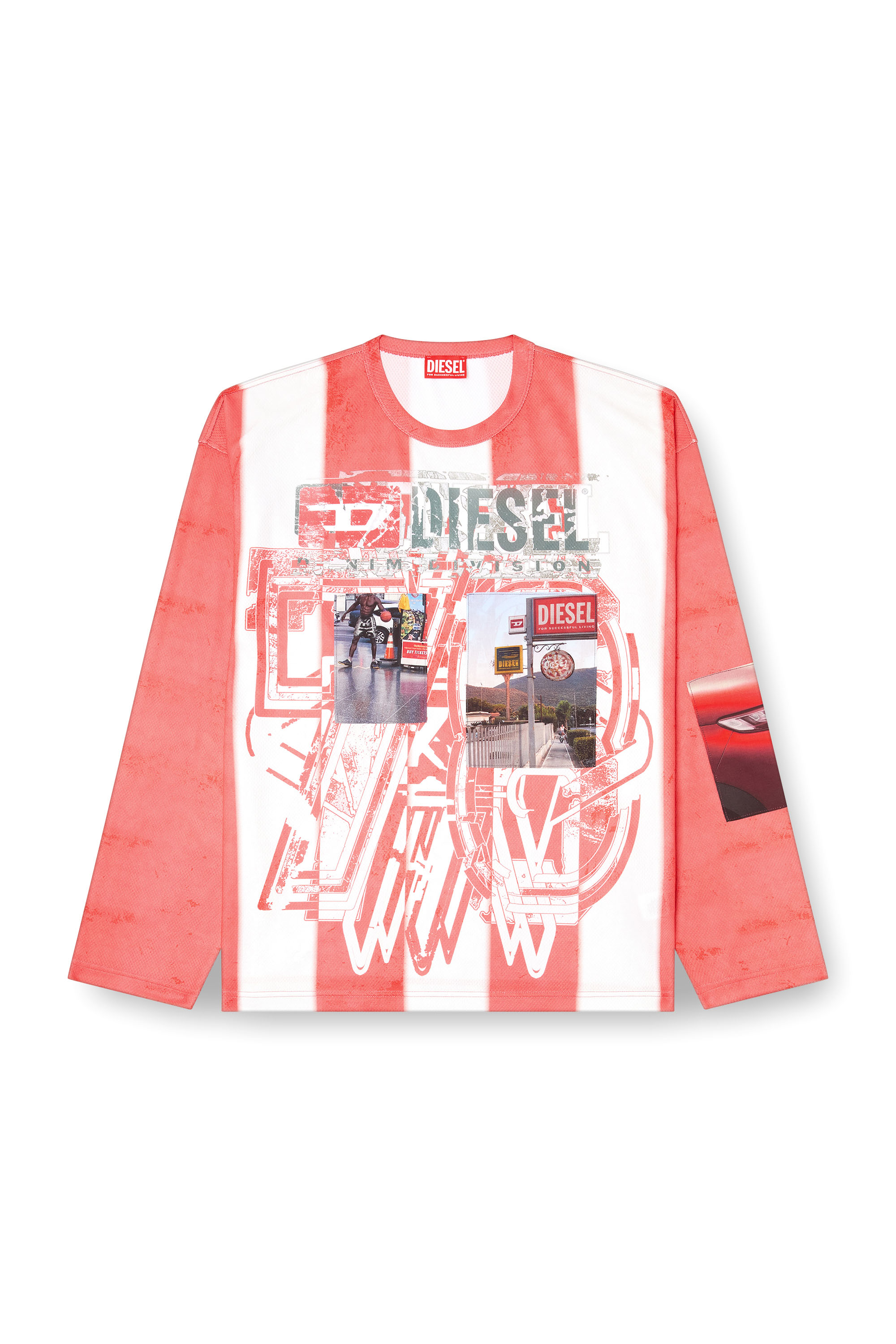 Diesel - T-RUBY, Herren Gestreifte Langarm-T-Shirt mit Foto-Patches in Rot/Weiss - 2
