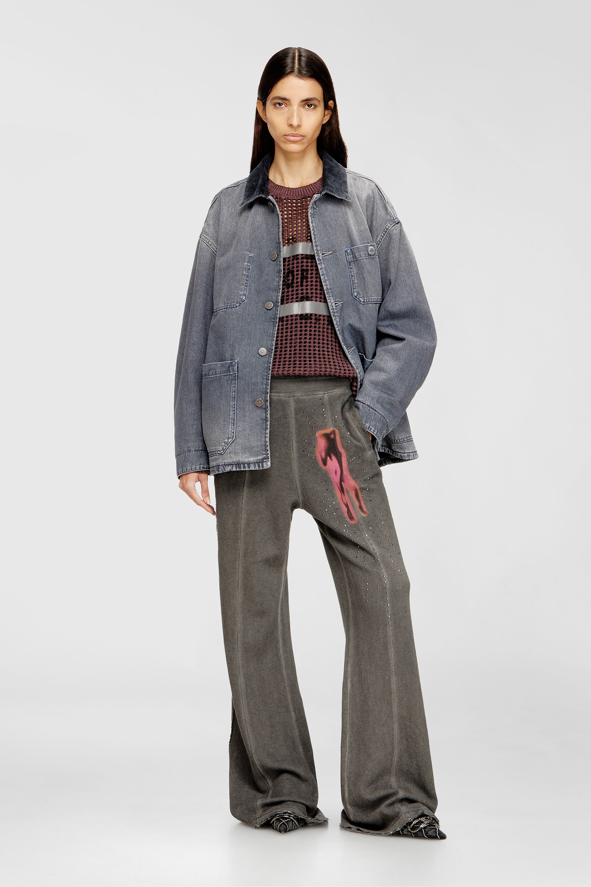 Diesel - D-STACK-U-L, Unisex Utility-Denimjacke mit kontrastierendem Kragen in Grau - 7