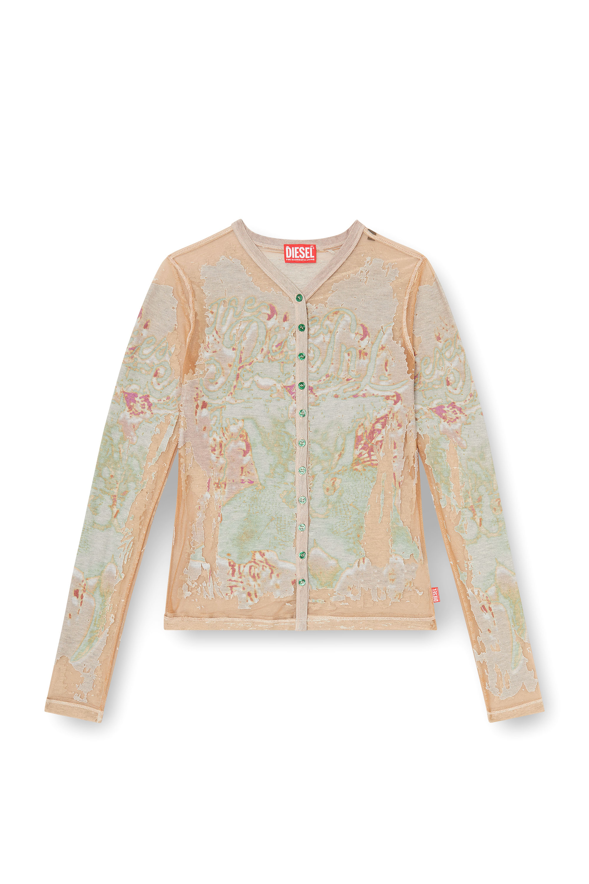 Diesel - T-GABRY, Damen Cardigan-Top aus bedrucktem D&eacute;vor&eacute;-Jersey in Hellbraun - 3