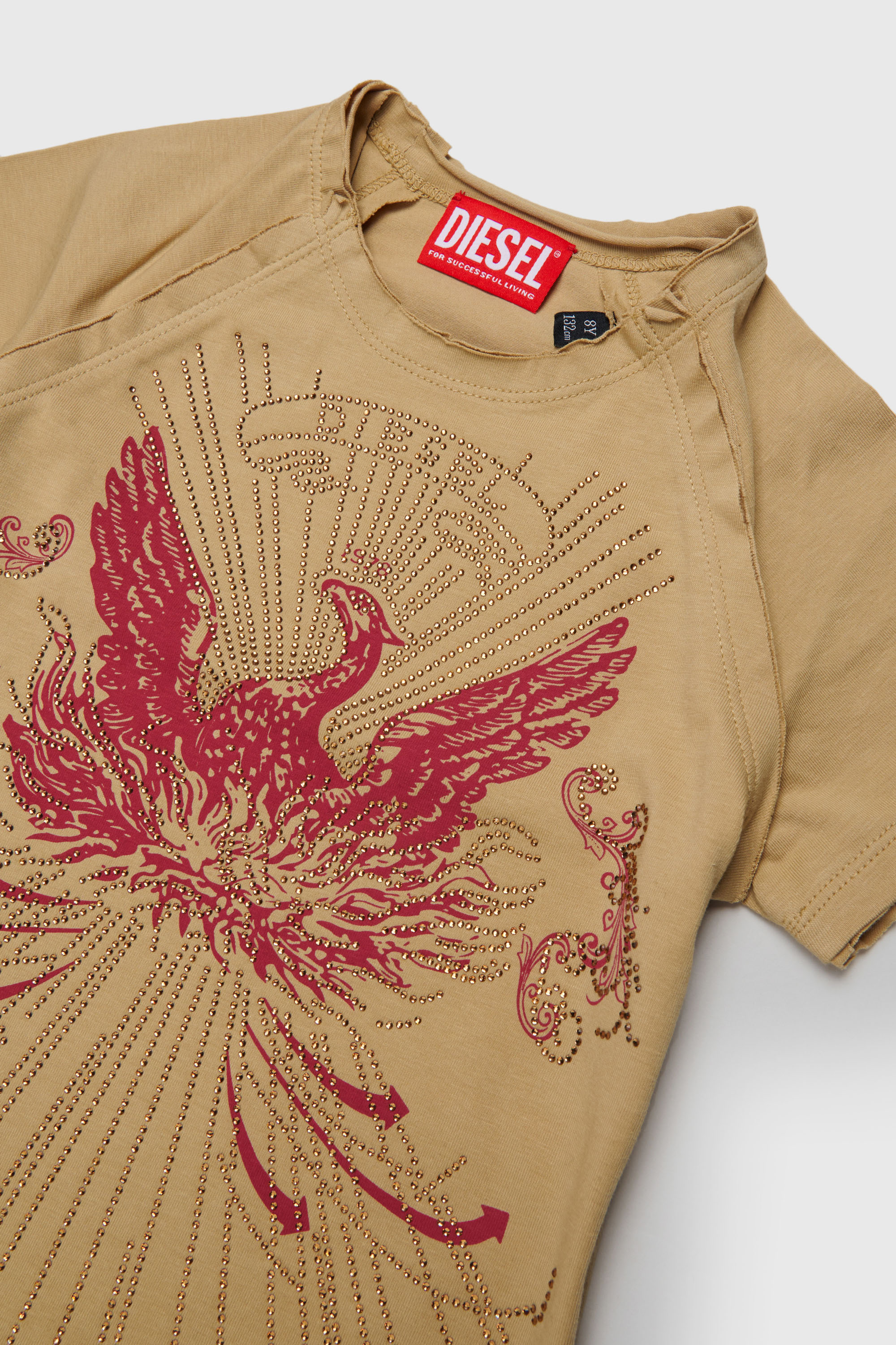 Diesel - TAROWEENA, Damen T-Shirt mit verziertem Ph&ouml;nix-Motiv in Braun - 3