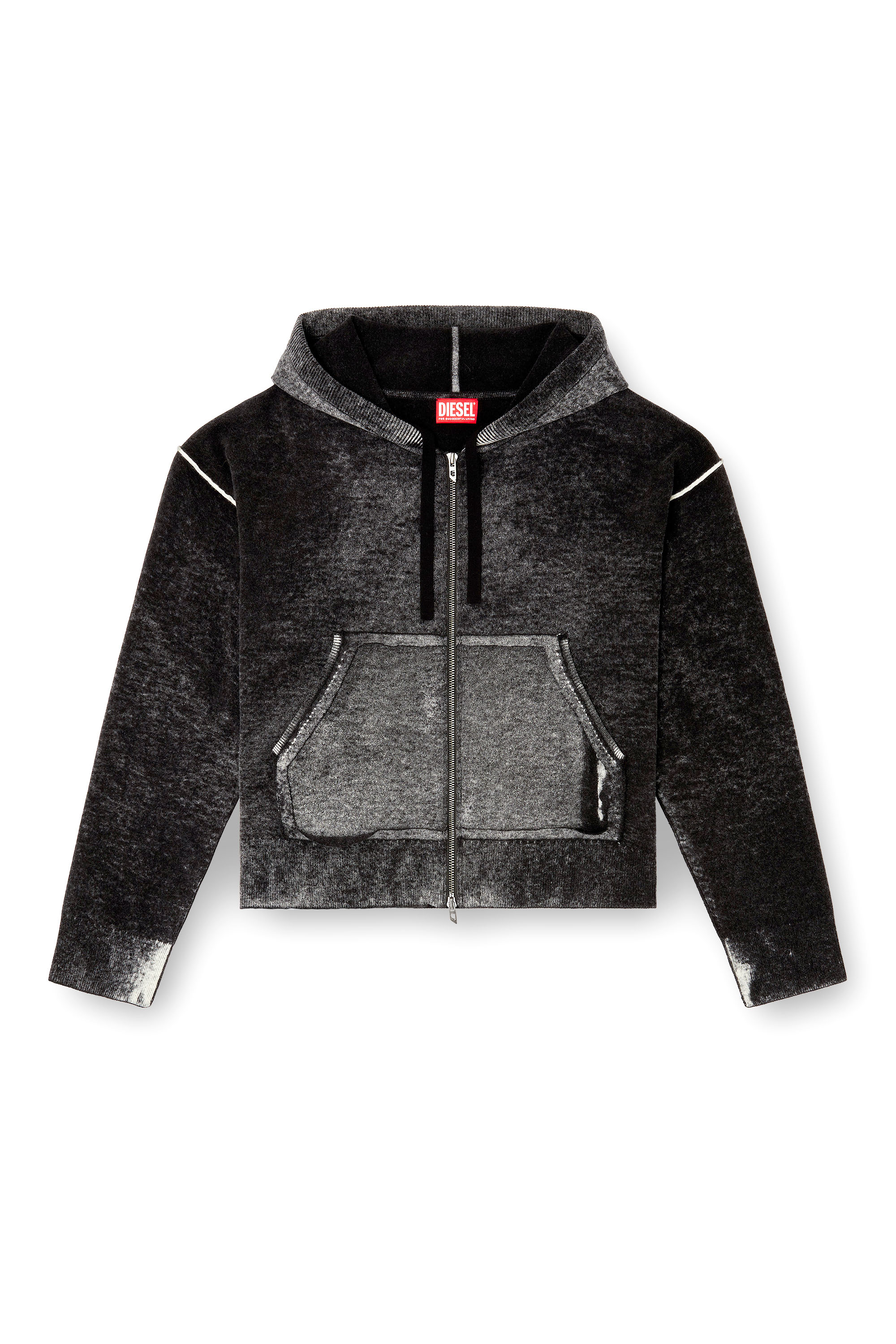 Diesel - M-HERMINE, Damen Rückwärts bedruckte Kapuzenstrickjacke aus Wolle in null - 3