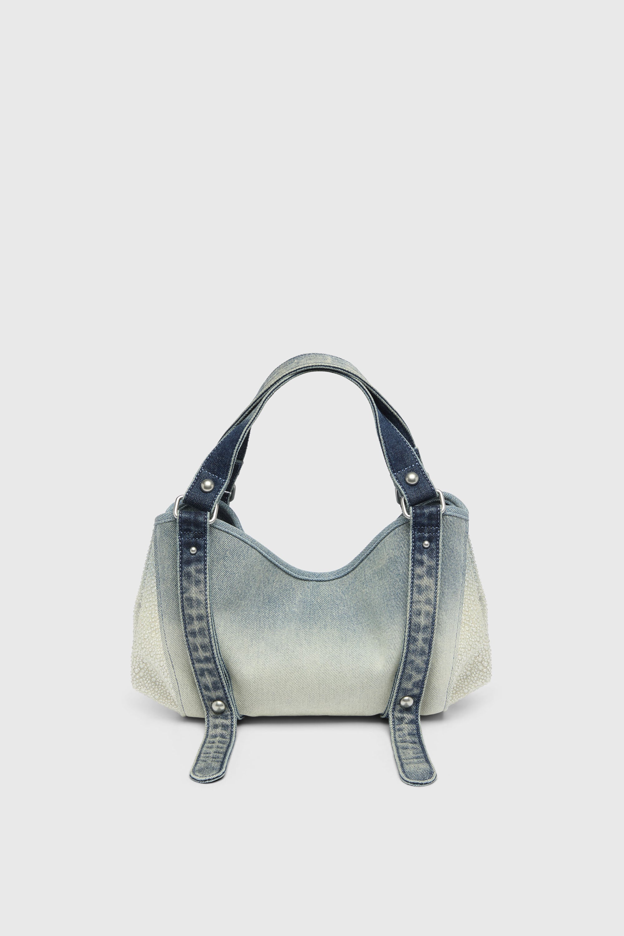 Diesel - D-ONE TOPHANDLE S, Damen D-One-Small Henkeltasche aus solarisiertem Denim mit Kristallen in Blau - 3