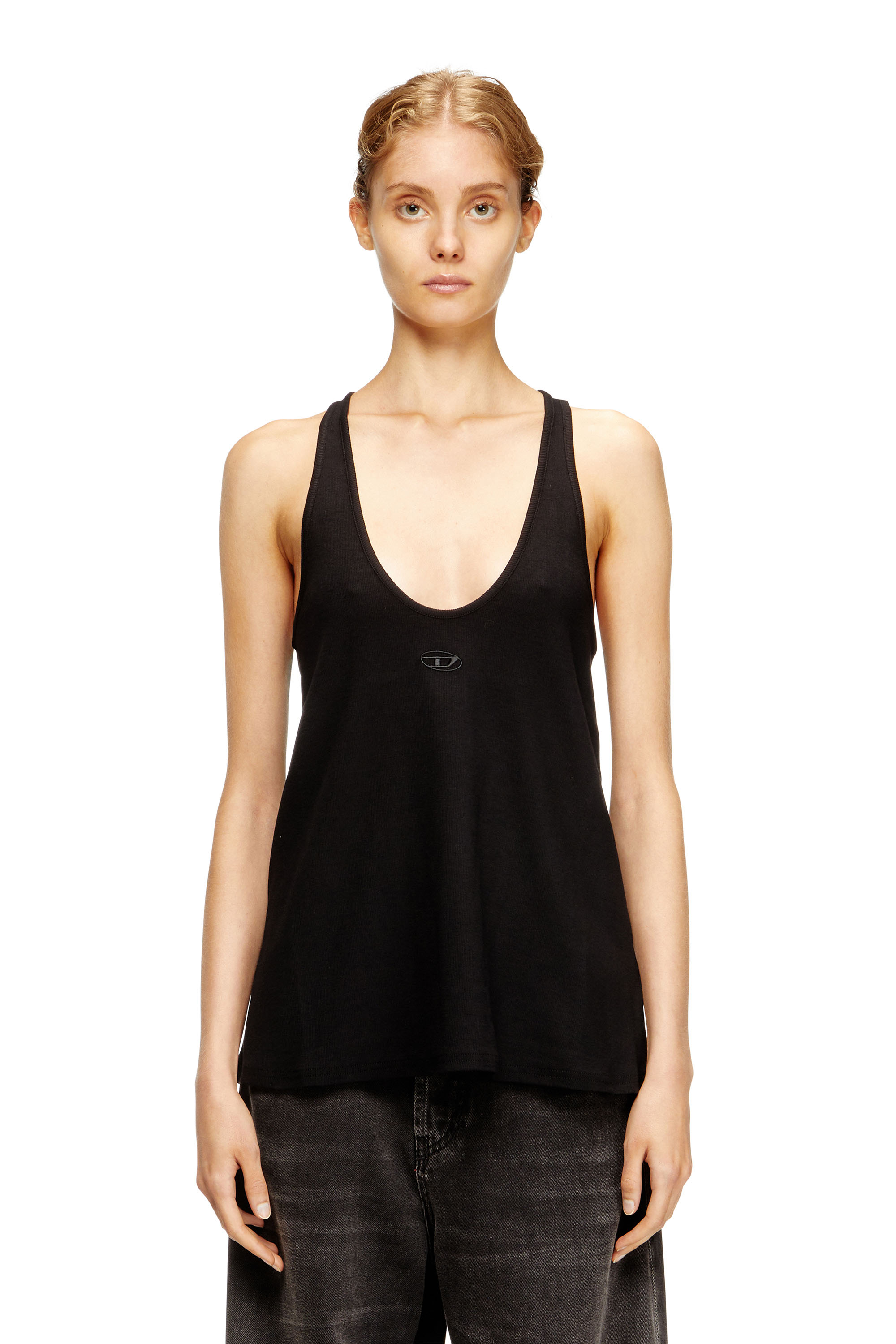 Diesel - T-IPSYA-LKDS, Damen Geripptes Tanktop mit Oval D in Schwarz - 1