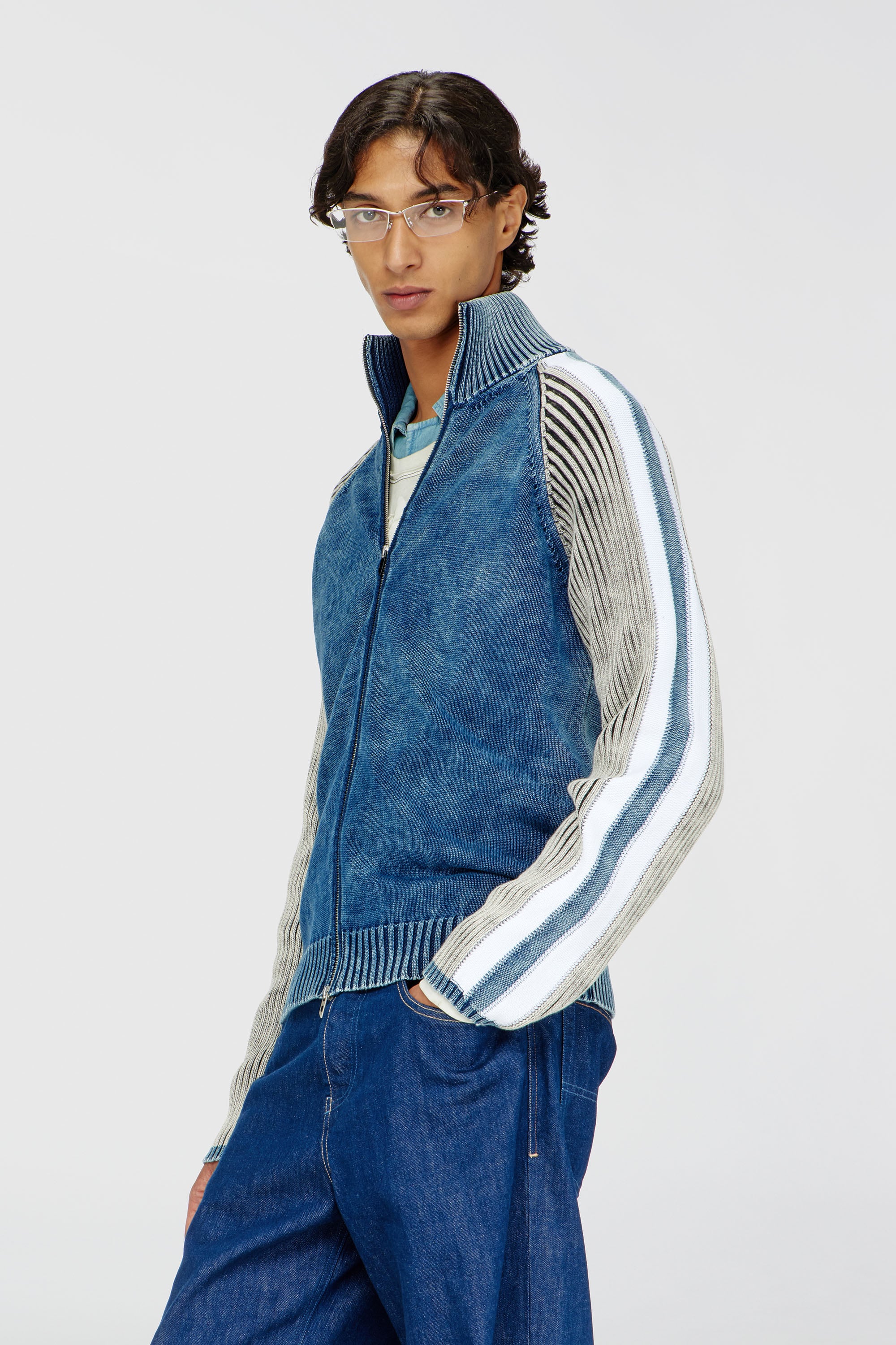 Diesel - K-HERONIMO, Herren Rei&szlig;verschluss-Cardigan mit sportlichen Streifen in Blau/Grau - 3