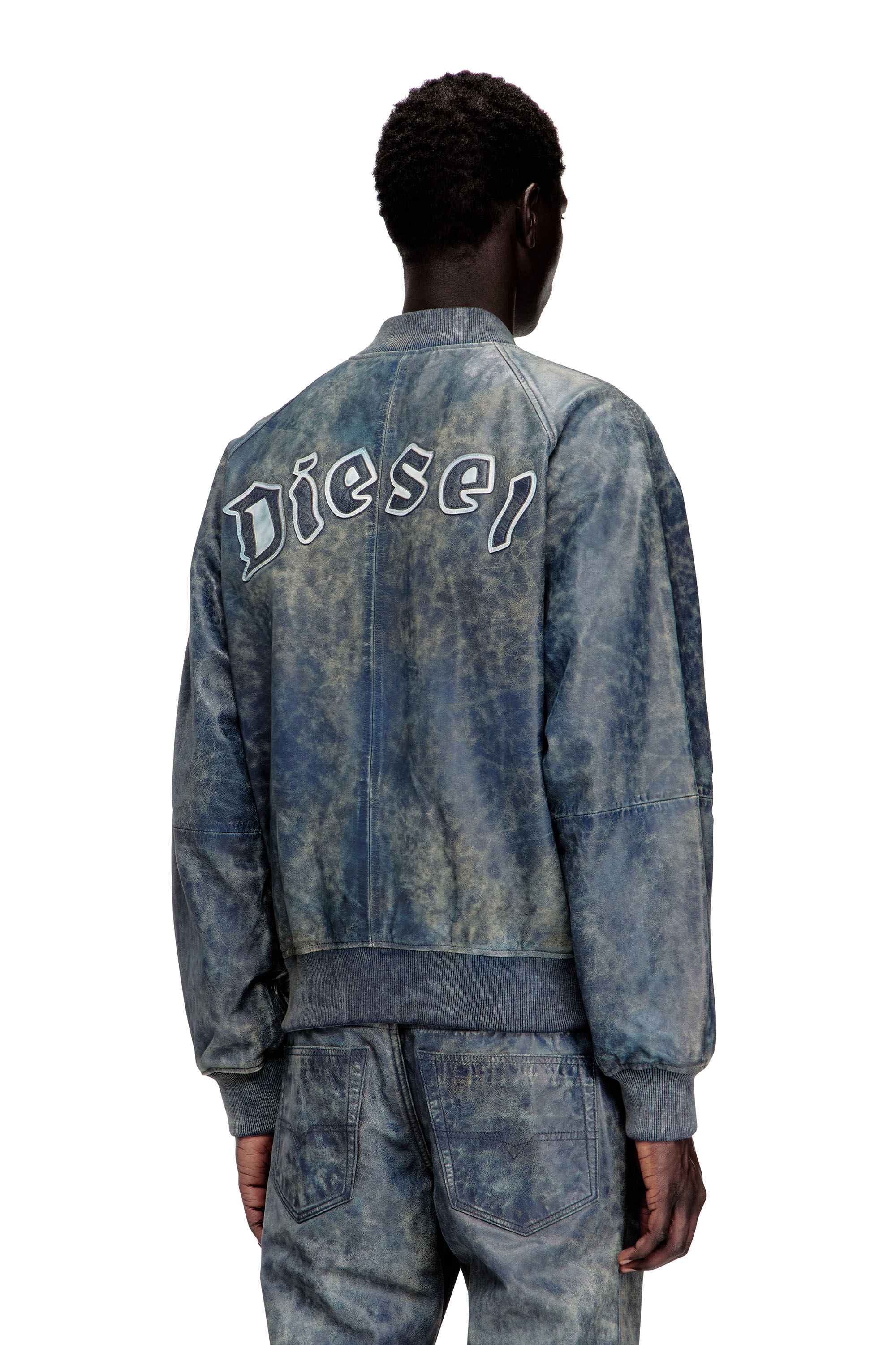 Diesel - L-COBB, Herren Bomberjacke aus behandeltem Leder in Blau - 4
