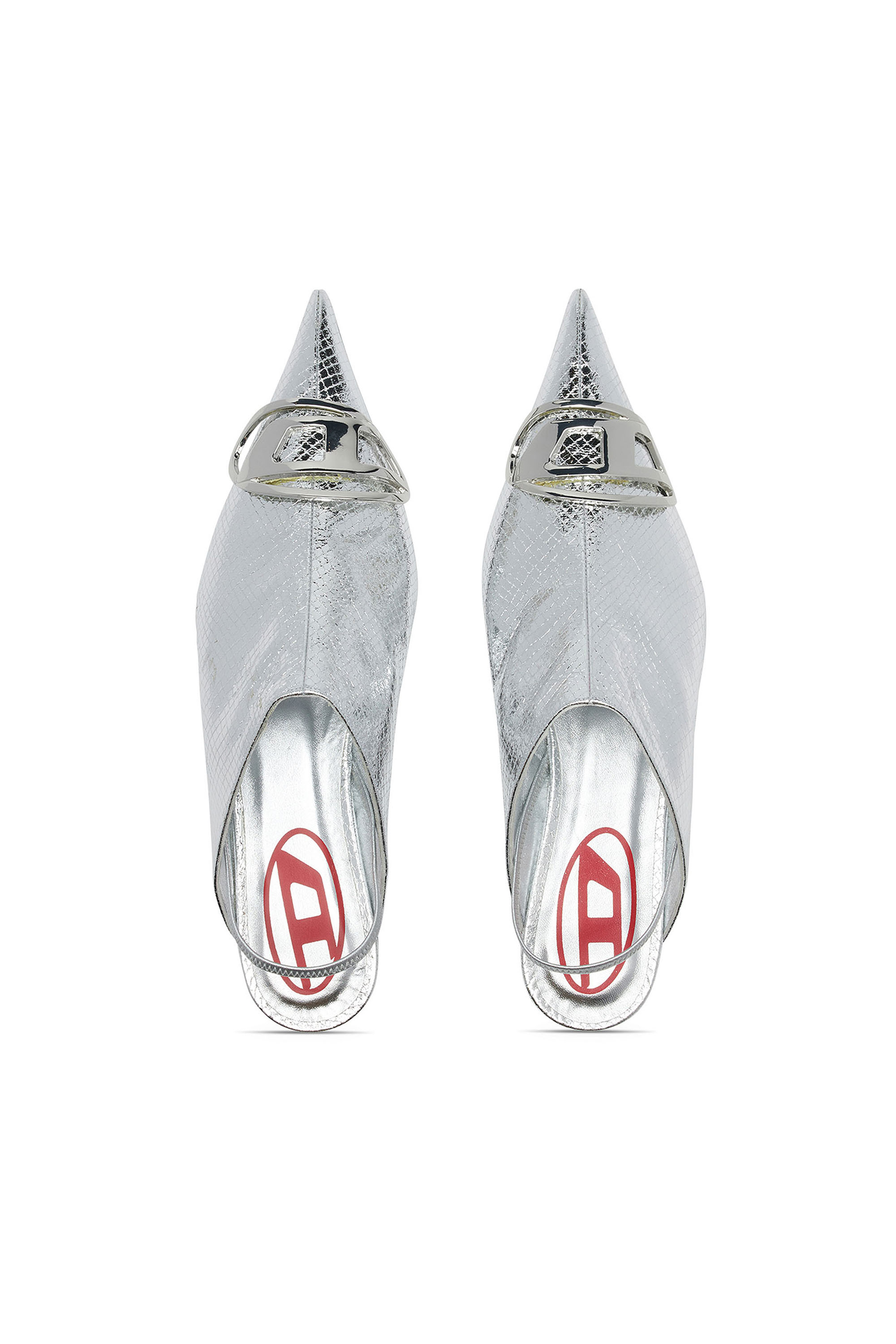 Diesel - D-VENUS B, Damen D-Venus-Slingback-Mules in Glanz-Schlangenhaut-Optik in Silber - 4