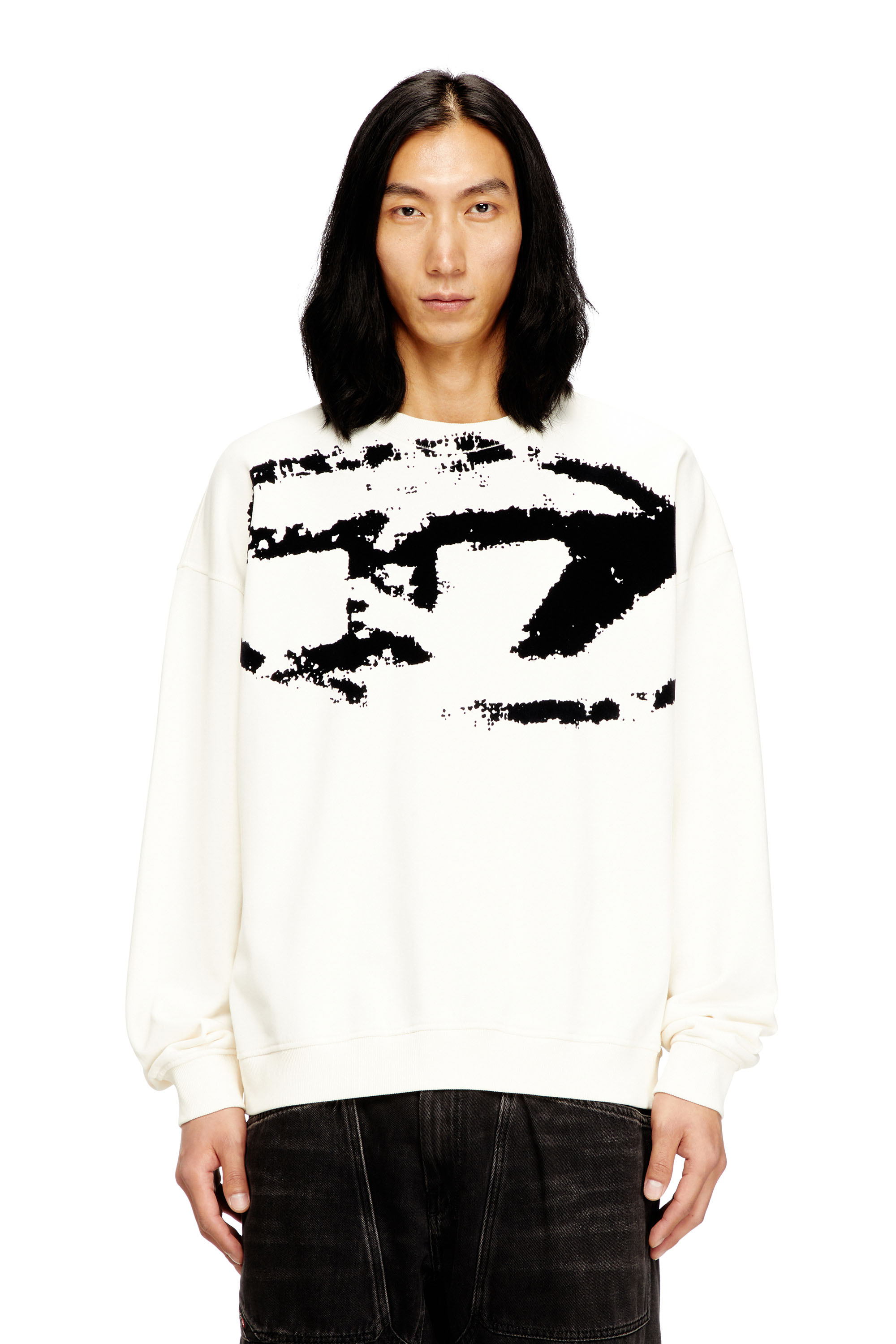 Diesel - S-BOXT-N5, Herren Sweatshirt mit beflocktem Distressed-Logo in Weiss/Schwarz - 3
