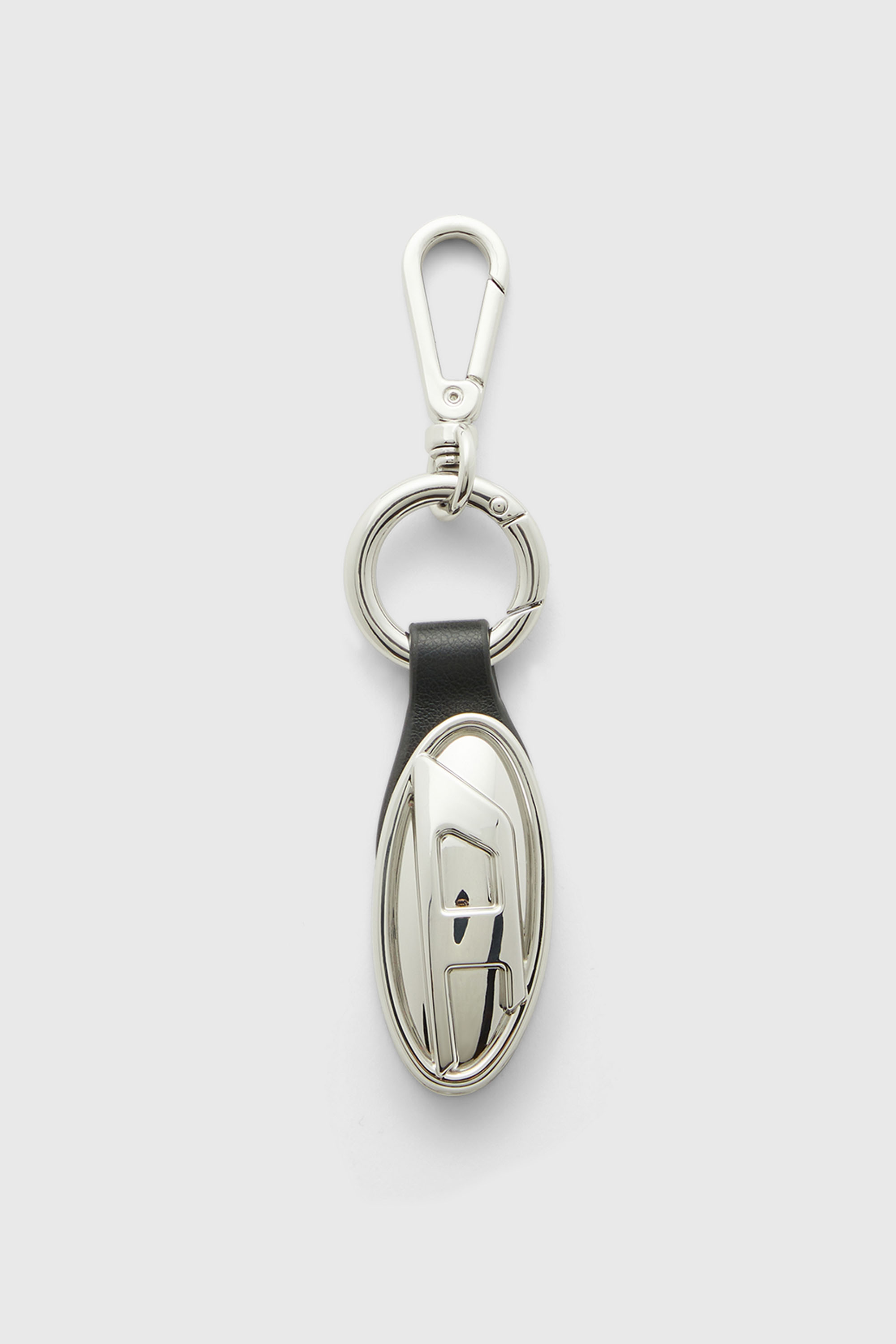 Diesel - GRAB-D 2.0 CHARM, Damen Metallschl&uuml;sselanh&auml;nger mit ovaler Plakette in Silber/Schwarz - 1