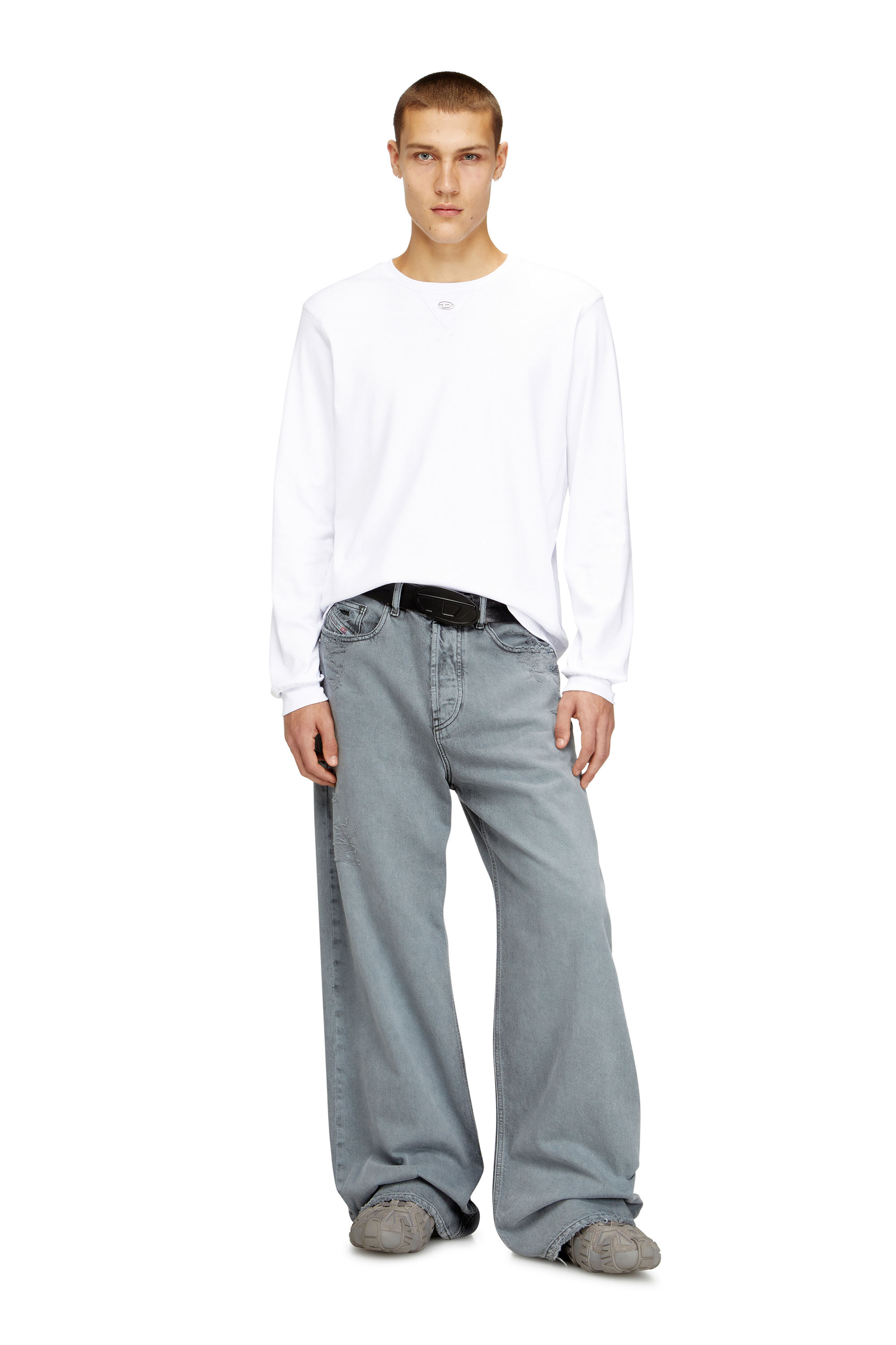 Diesel - T-MADJUST-LS-TR, Man's Cotton long-sleeve T-shirt with Oval D in White - 1