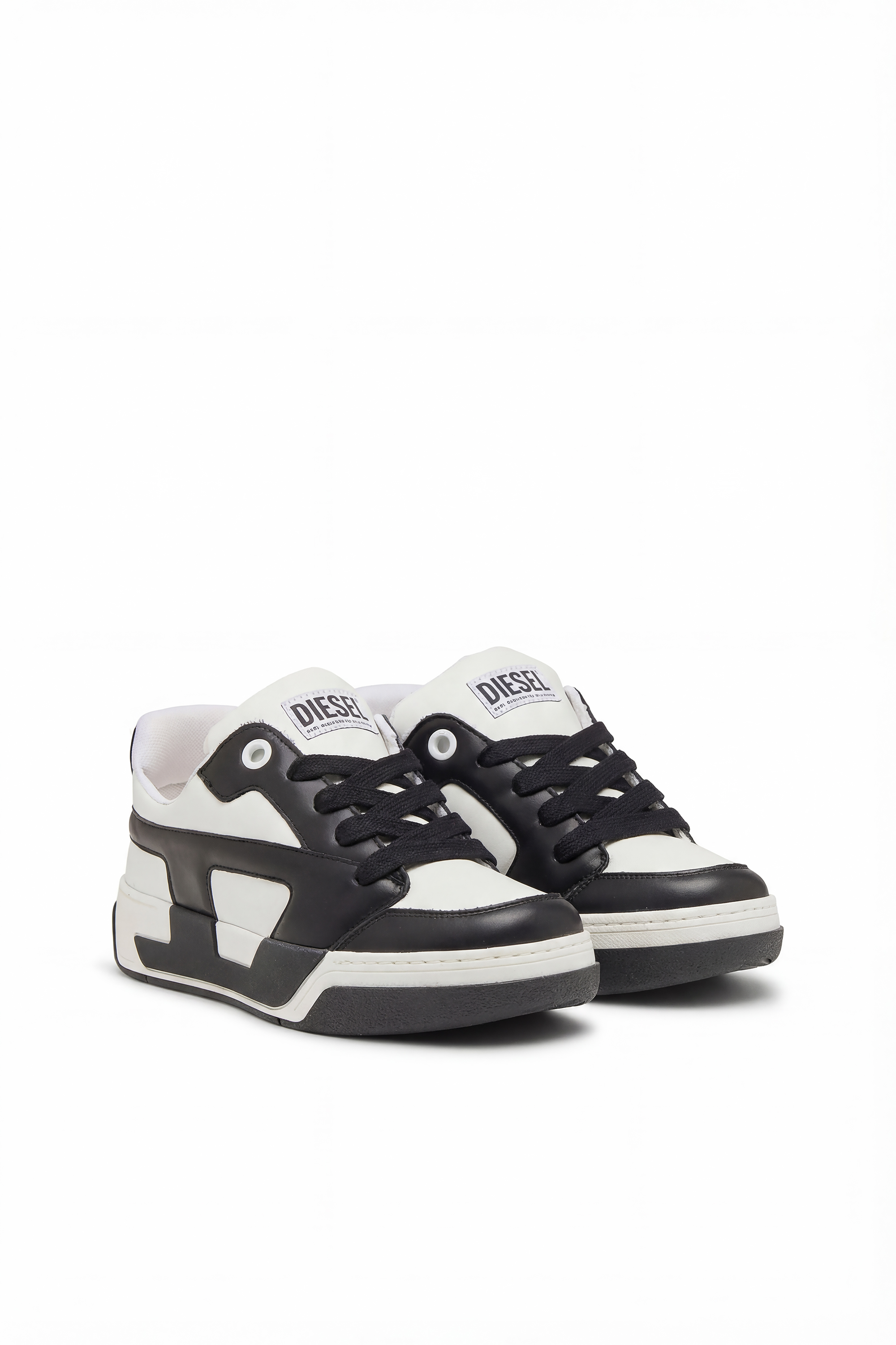 Diesel - S-D-OLLIE LOW, Herren D-Ollie-Sneakers aus Leder im Colour-Block-Design in Wei&szlig;/Schwarz - 2