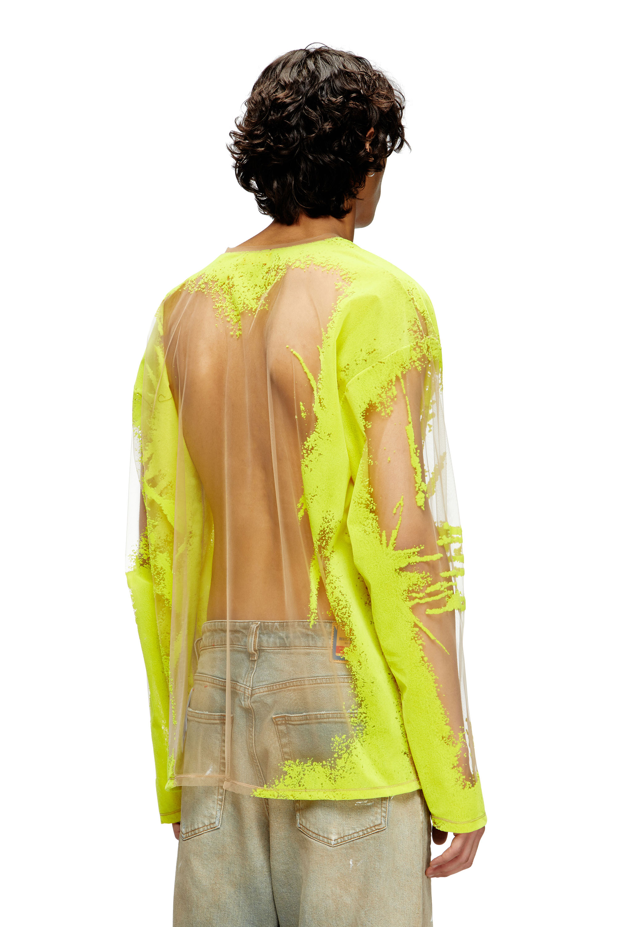 Diesel - T-HASSAN-LS-A, Unisex Langarm-T-Shirt aus Nylon mit Text-Print in Gelb - 4