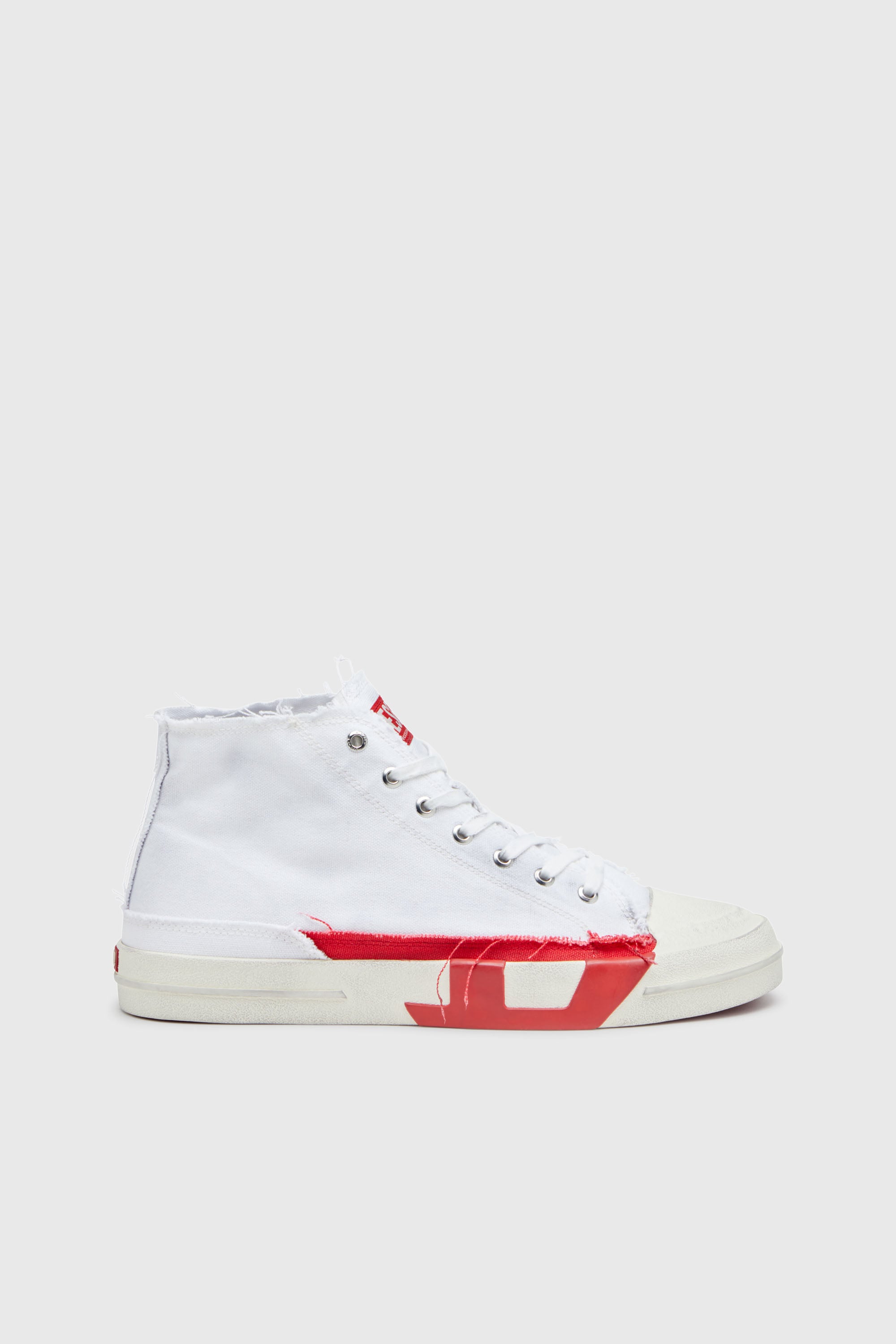 Diesel - S-D-VERSE MID, Herren S-D-Verse-High Top-Sneakers aus Canvas mit Schmutz-Effekt in Weiss/Rot - 1