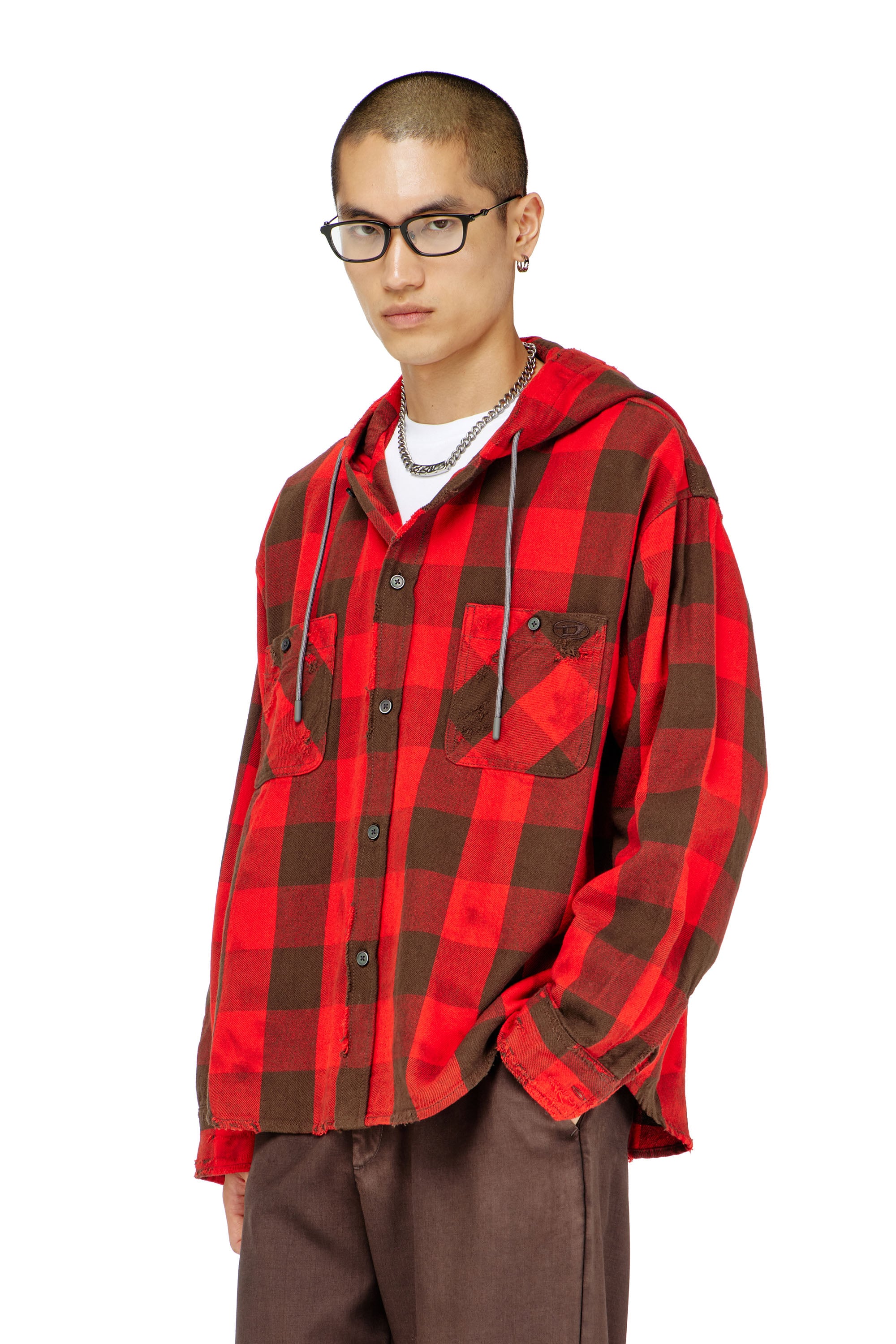 Diesel - S-DRUM-HOODY, Herren Kapuzenshirt aus distressed kariertem Flanell in null - 1