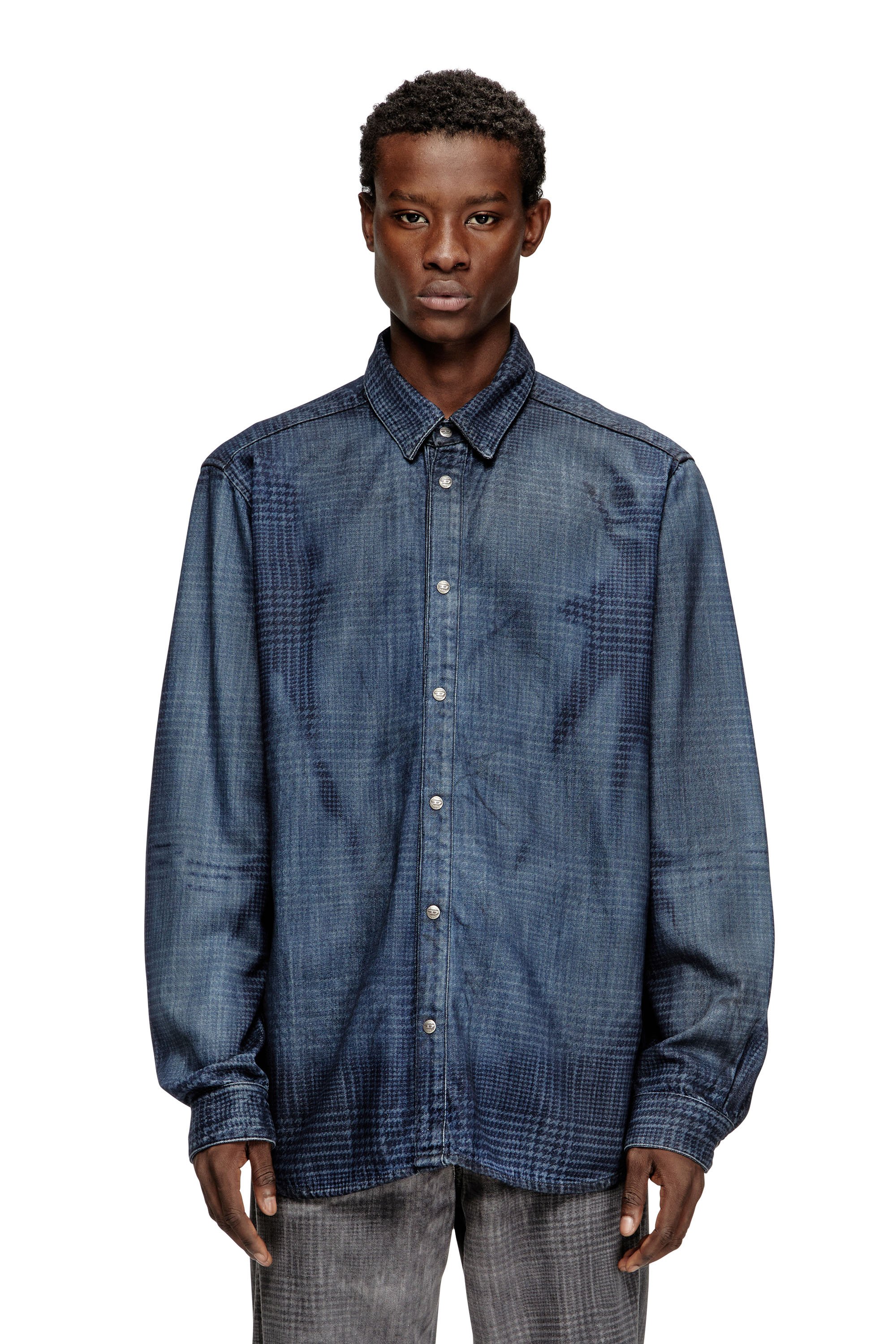 Diesel - D-SIMPLY-S13, Herren Hemd aus fließendem Prince of Wales Denim in Blau - 1