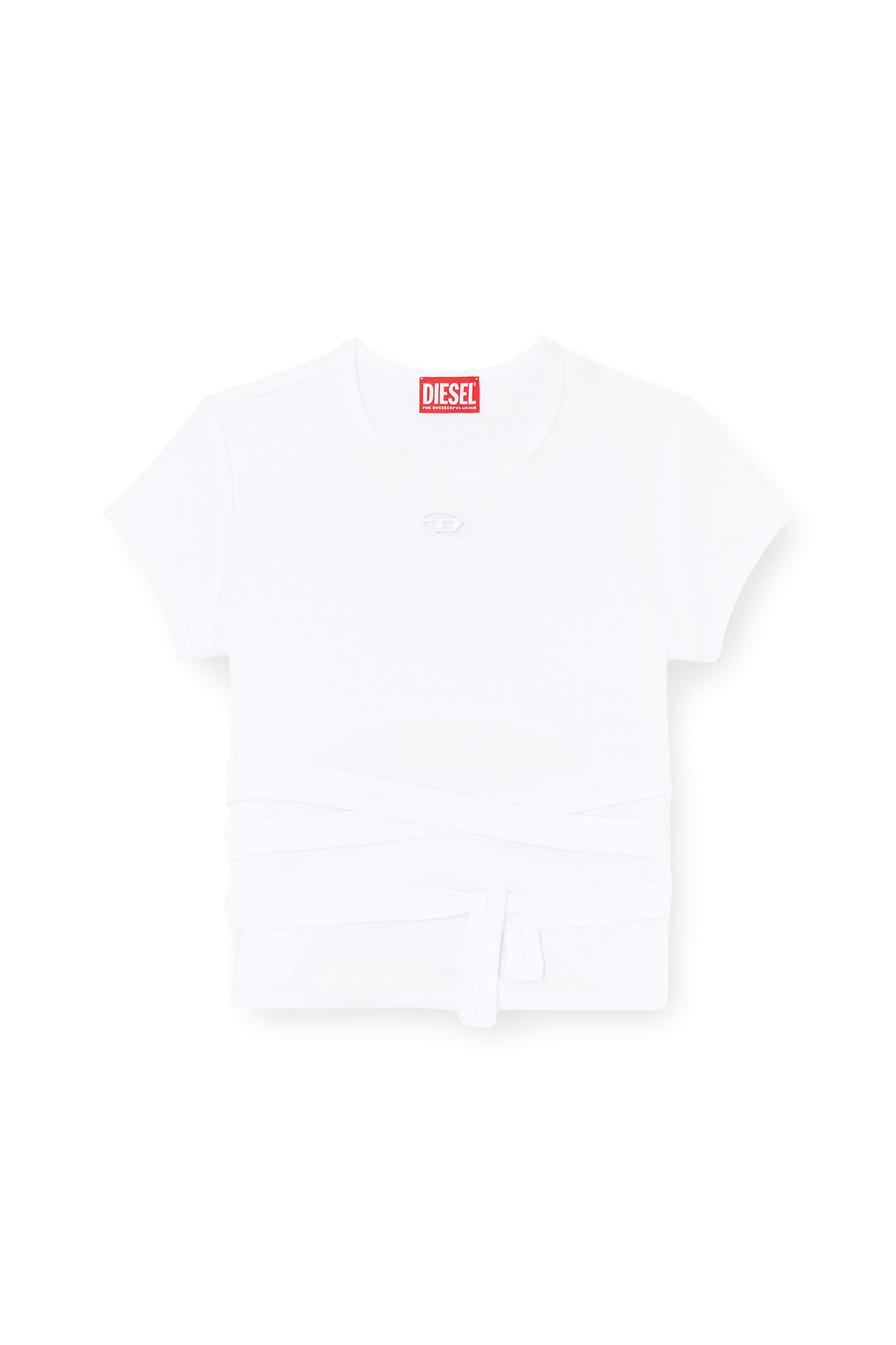 Diesel - T-BUNNY-TAIL-S1, Damen Geripptes Top mit Wickelschn&uuml;ren in Wei&szlig; - 3