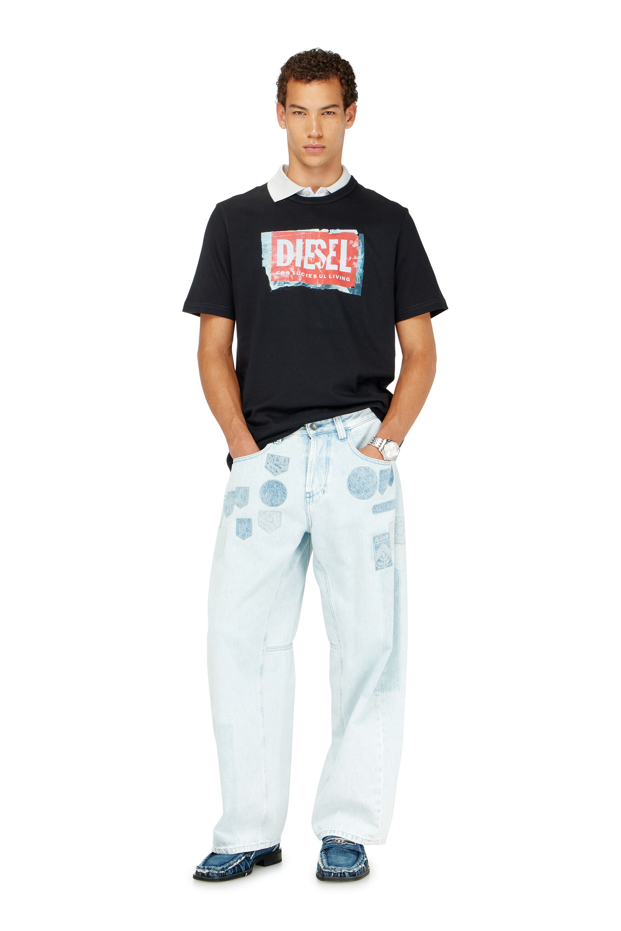 Diesel - T-ADJUST-Q6, Herren T-Shirt mit Logo in Knitter-Optik in Schwarz - 1