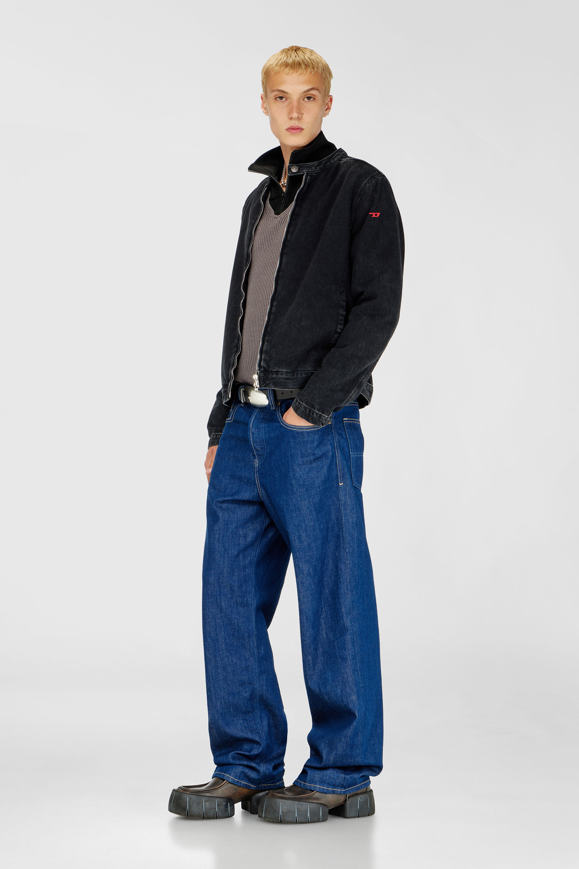Diesel - D-GLORY, Herren Bikerjacke aus sauber gewaschenem Denim in Schwarz - 2