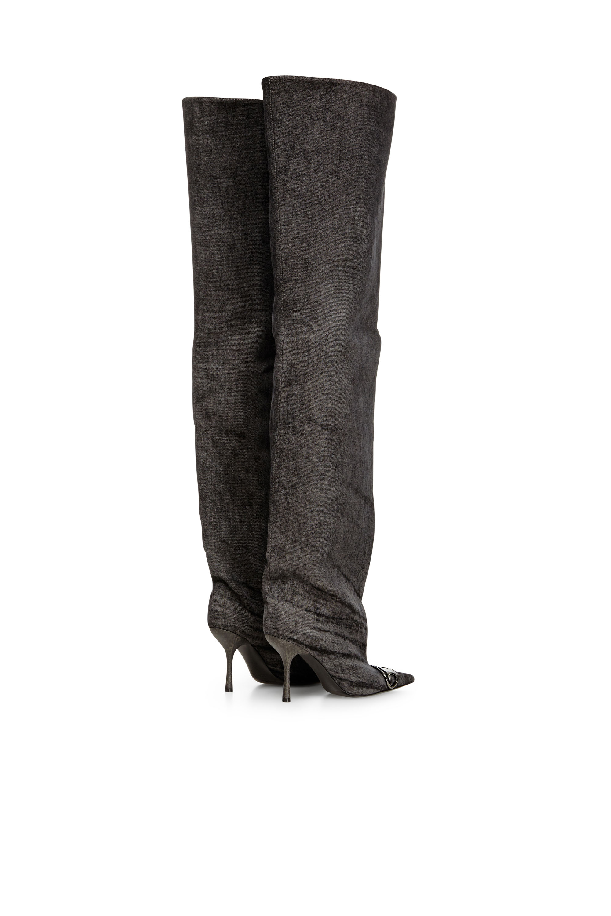 Diesel - D-VENUS 90 OTK BOOT, Damen Overknees-Stiefel aus beschichtetem Denim in Schwarz - 3