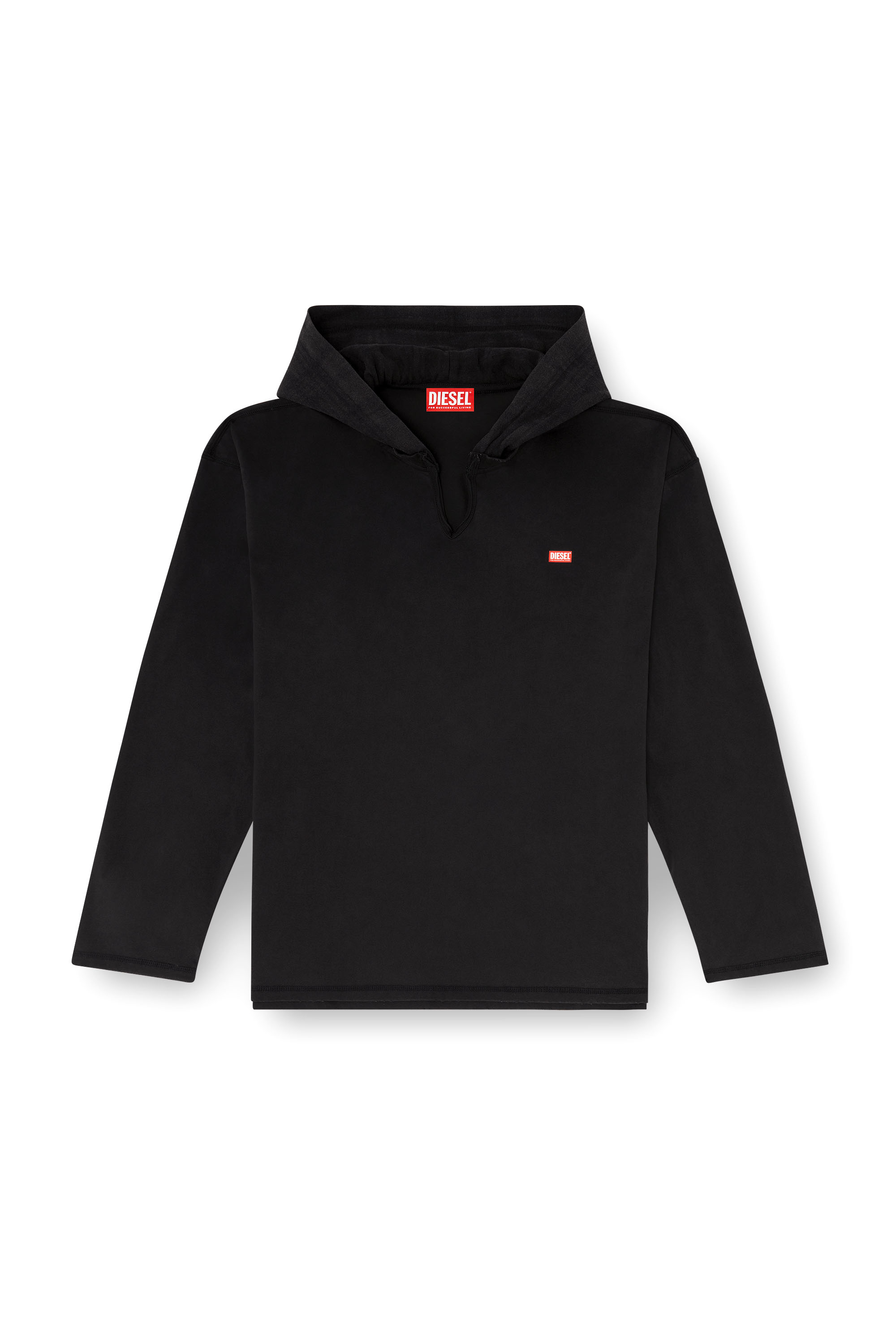 Diesel - T-BOXT-LS-HOOD-CHECK, Herren Langarm-T-Shirt mit Flanell-Kapuze in Schwarz - 3