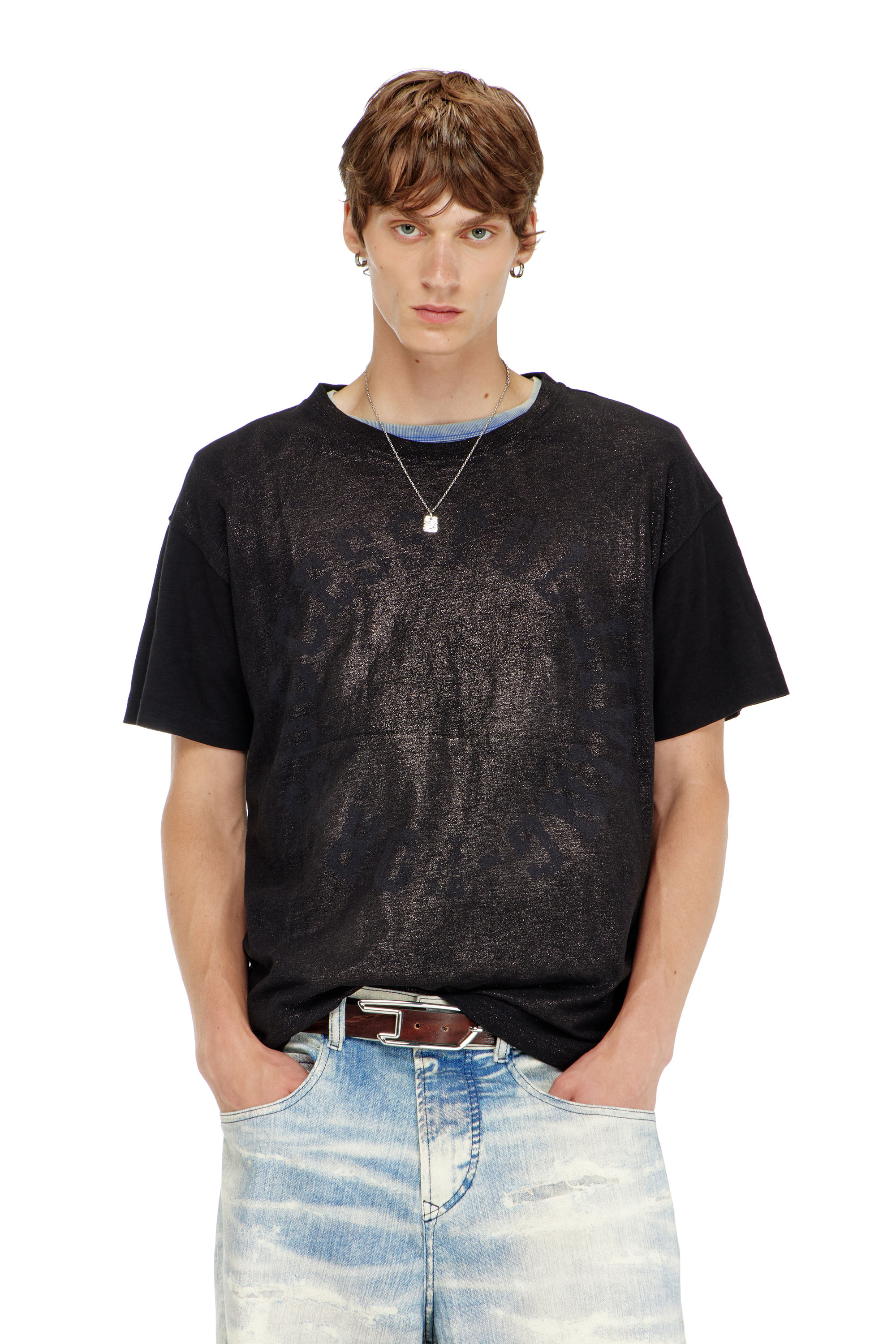 Diesel - T-NORM-AA2, Herren Baumwoll-T-Shirt mit Rundhalsausschnitt und Folienprint in Schwarz - 1