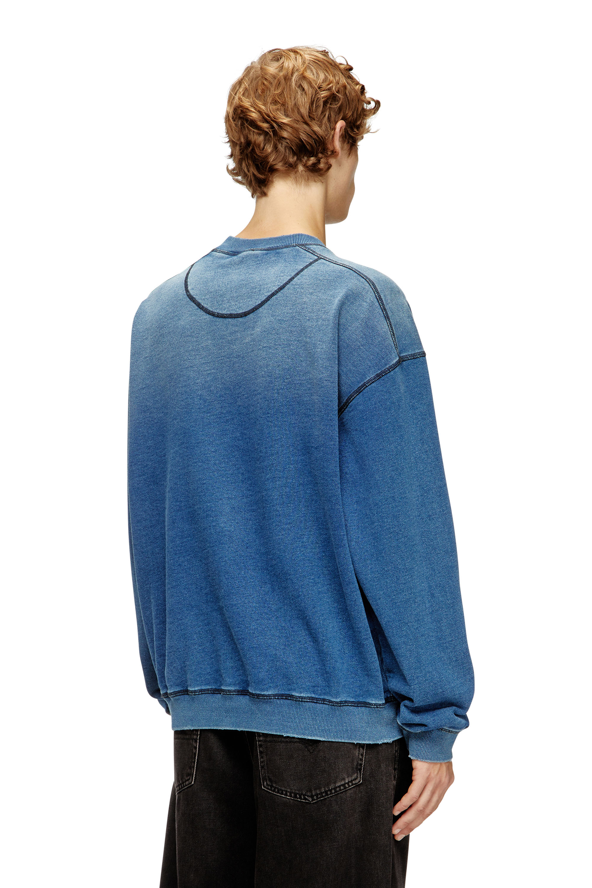 Diesel - S-CRAO-BOXT, Herren Baumwollpullover mit kontrastierenden Nähten in Blau - 4