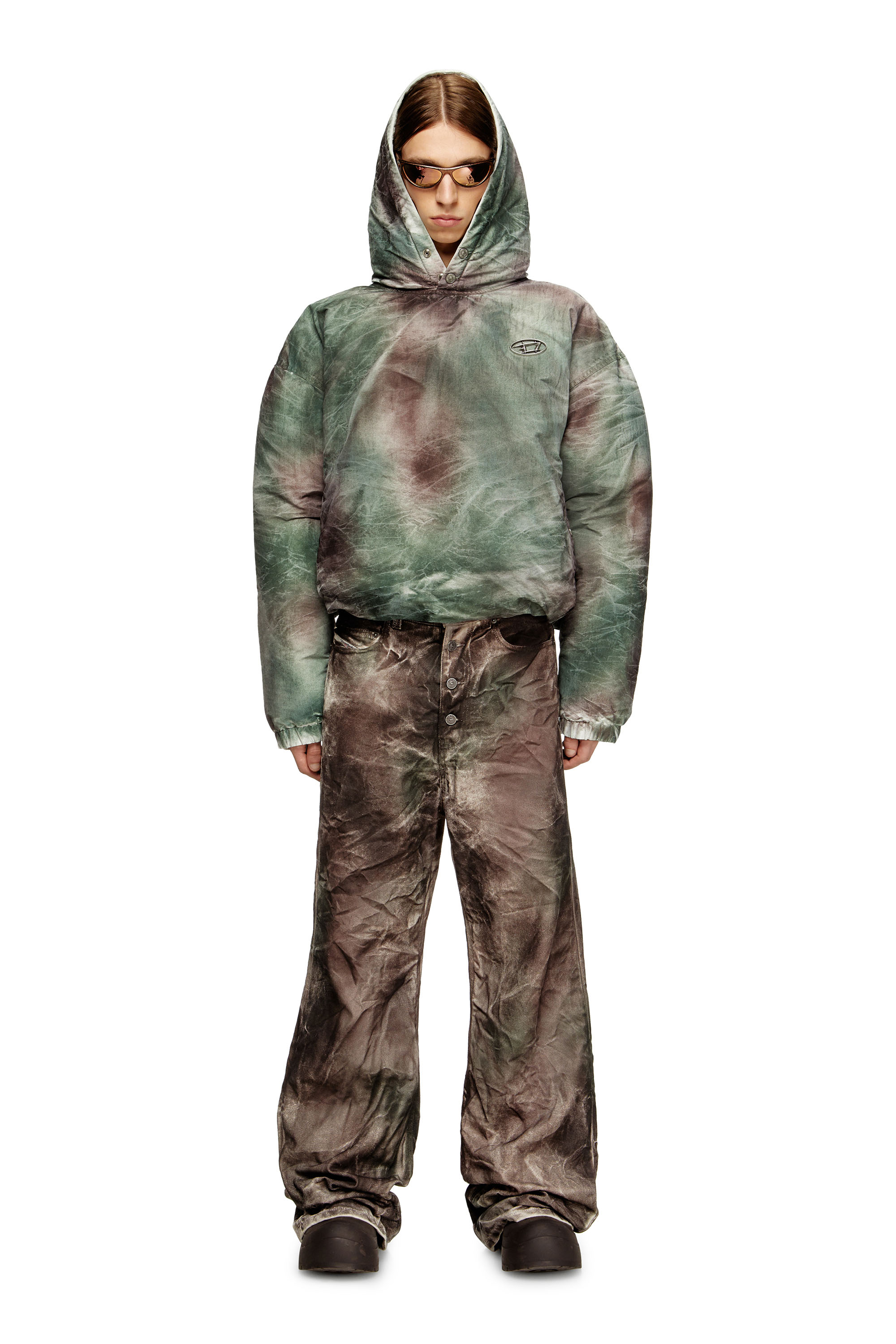 Diesel - W-THUG-JKT-PUFFY, Unisex Gesteppte Kapuzenjacke aus Tarn-Nylon in Braun/Grün - 2