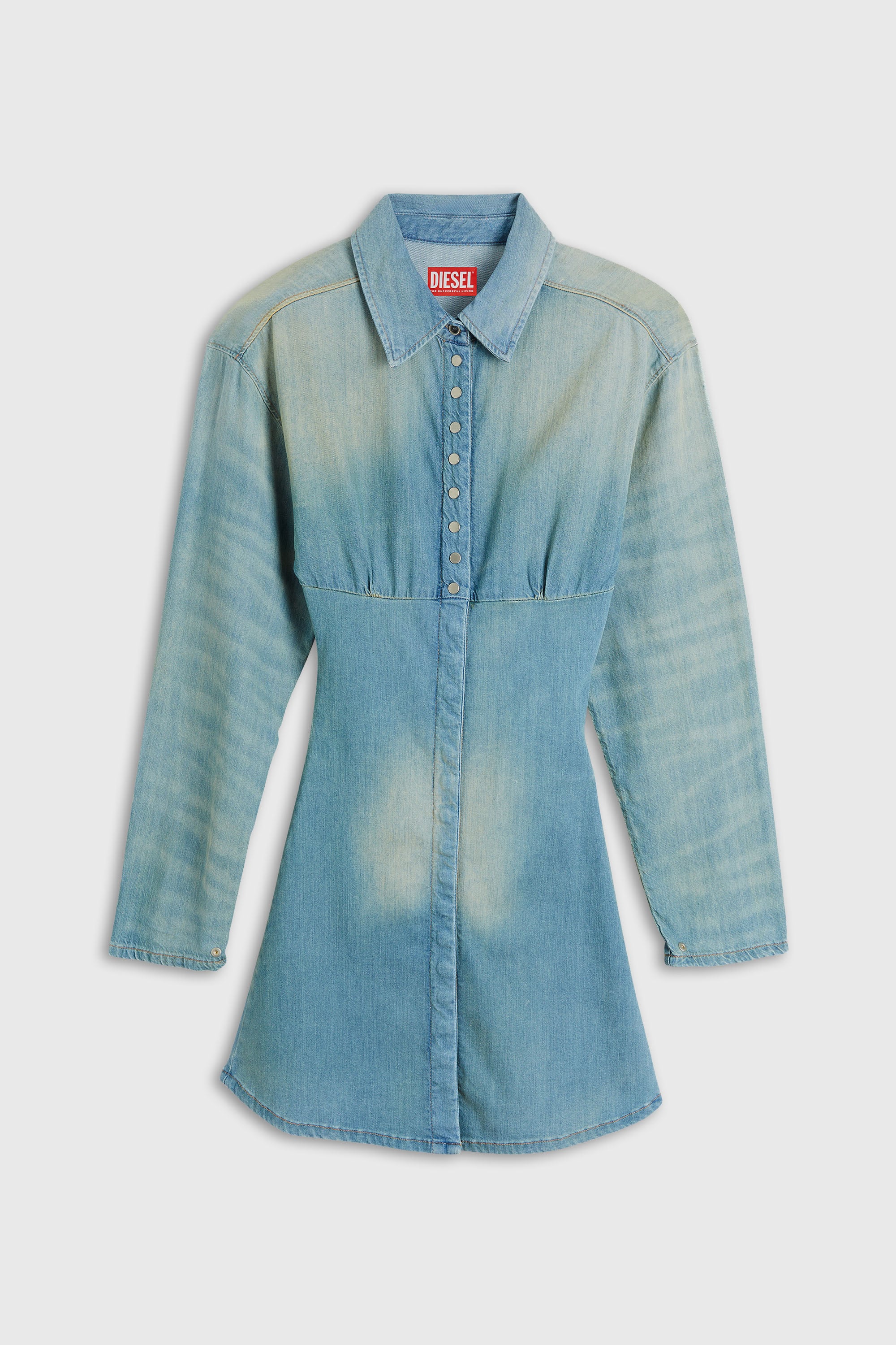 Diesel - DE-VIOLIM-S, Damen Denim-Minihemdkleid mit segmentiertem Design in Hellblau - 1