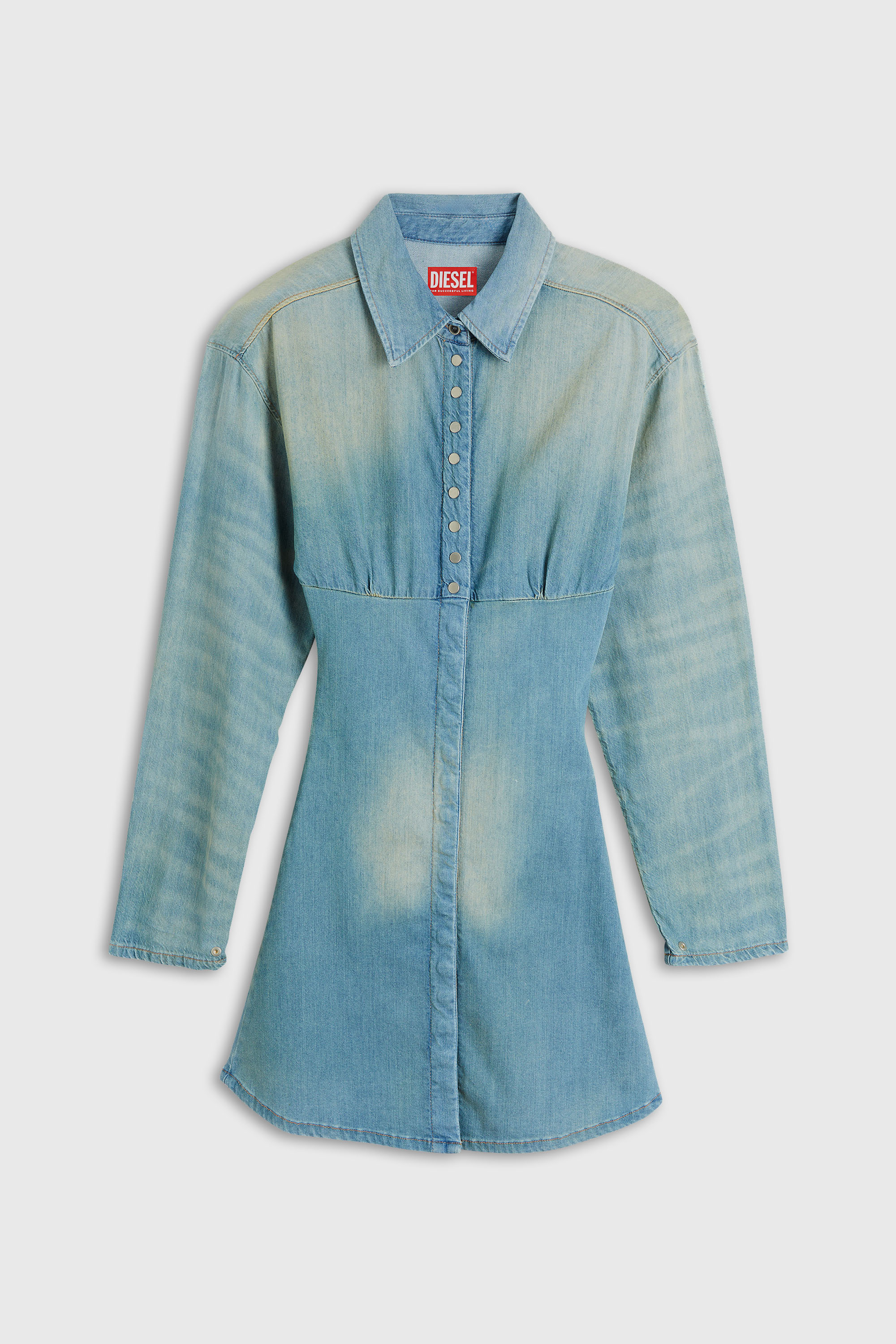 Diesel - DE-VIOLIM-S, Damen Denim-Minihemdkleid mit segmentiertem Design in Hellblau - 2