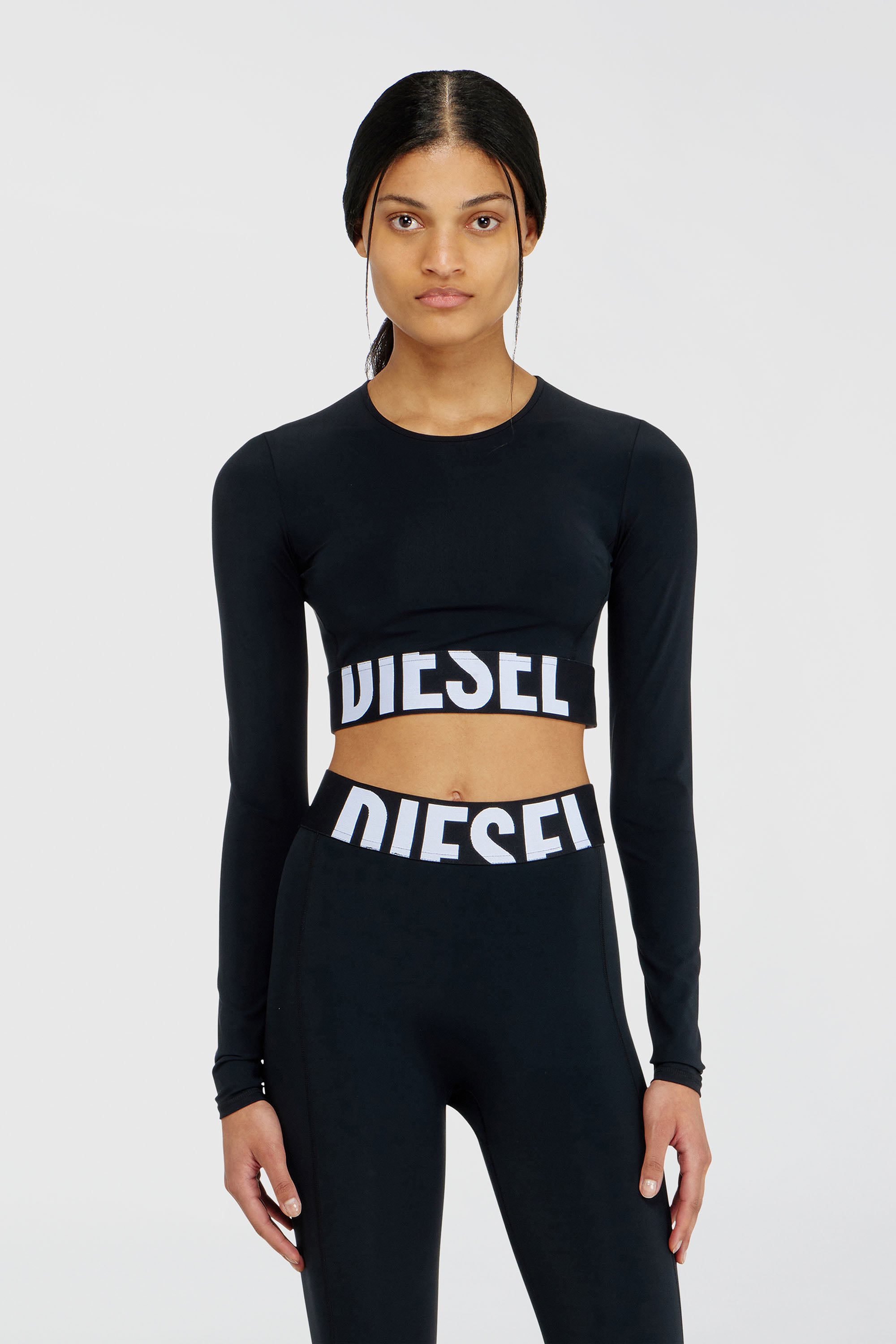 Diesel - MELISSA-D-POP, Damen Verk&uuml;rzte Oberteil aus Mikrofaser mit Cut-off-Logo in Schwarz - 1