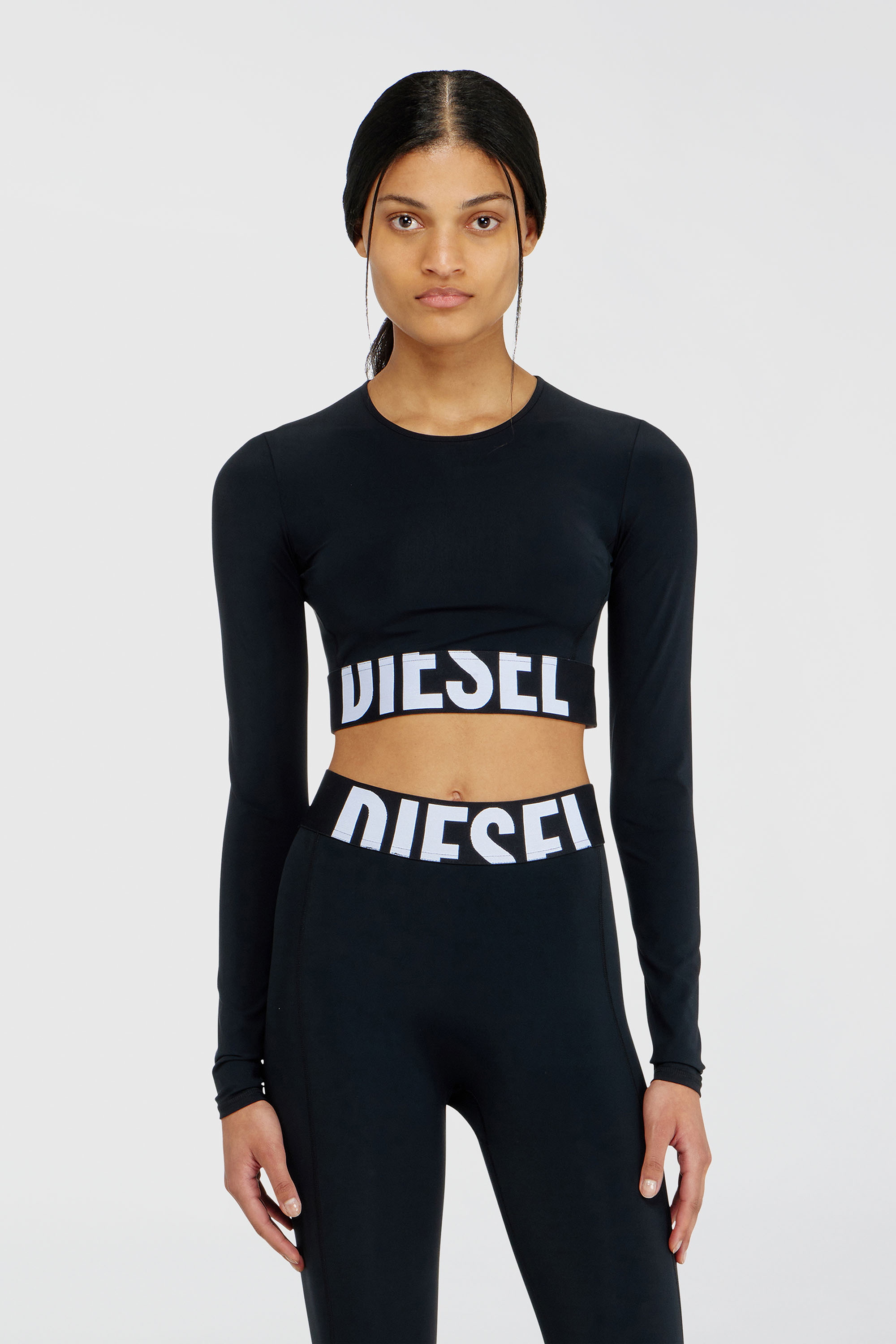 Diesel - MELISSA-D-POP, Damen Verk&uuml;rzte Oberteil aus Mikrofaser mit Cut-off-Logo in Schwarz - 3