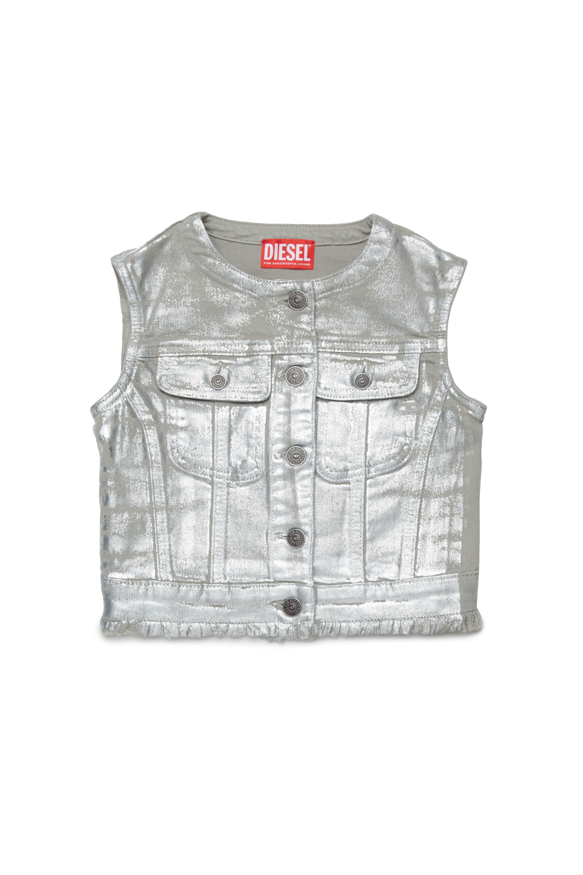 Diesel - JSLIMMY-SM-SP-J, Damen Jeansweste mit Metallic-Effekt in Silber - 1